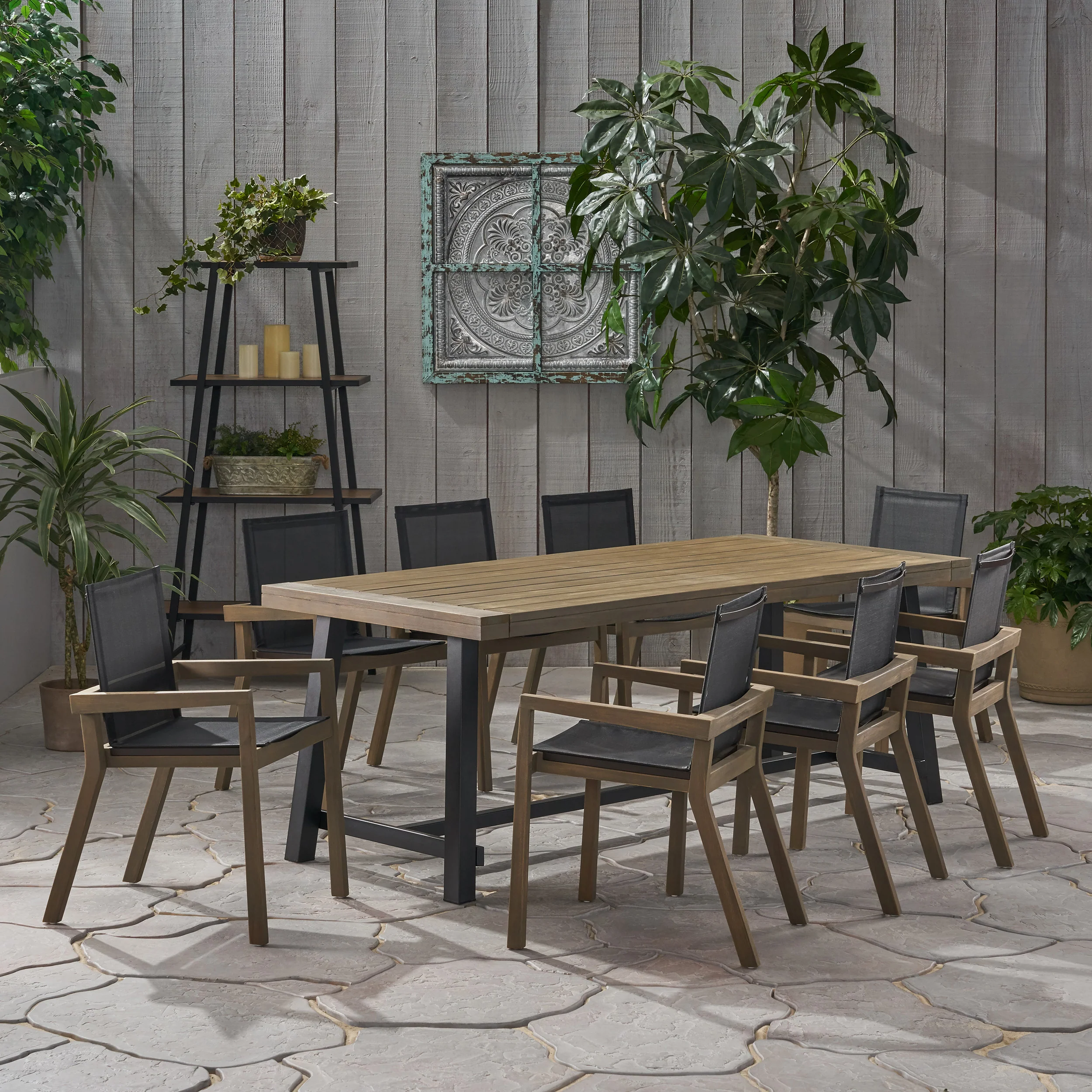 Ximena Outdoor Acacia Wood 8 Seater Dining Set - furnishings