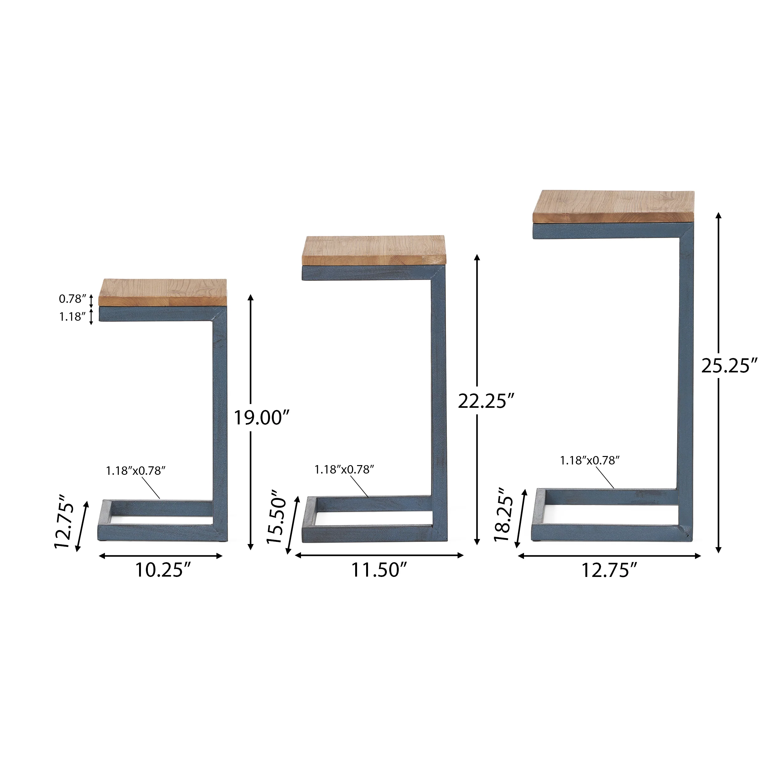 Kacha Modern Rectangular Antique Firwood Nesting Tables with Iron Frames - furnishings