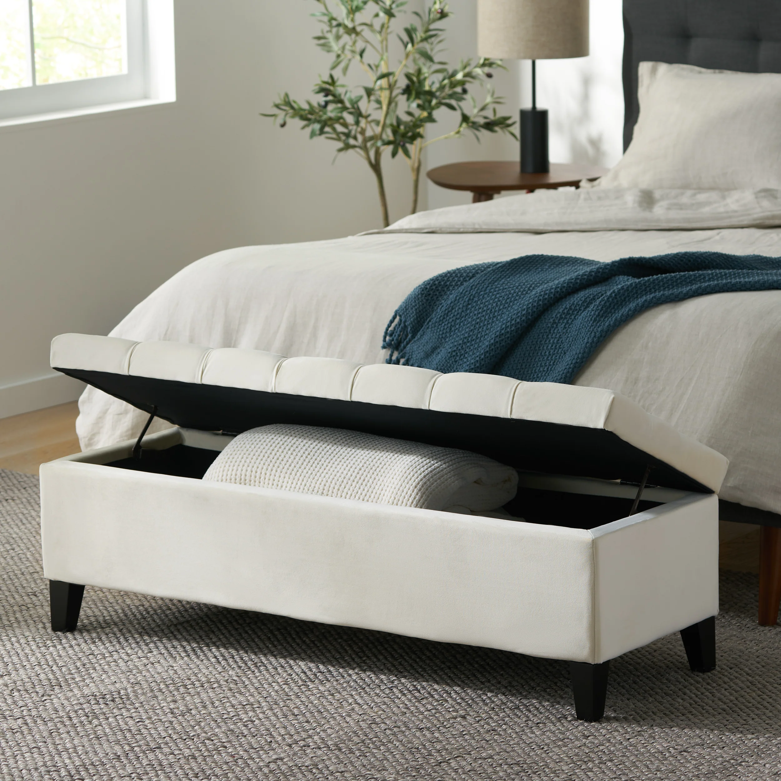 Molle Contemporary Button-Tufted Velvet Storage Ottoman Bench - furnishings