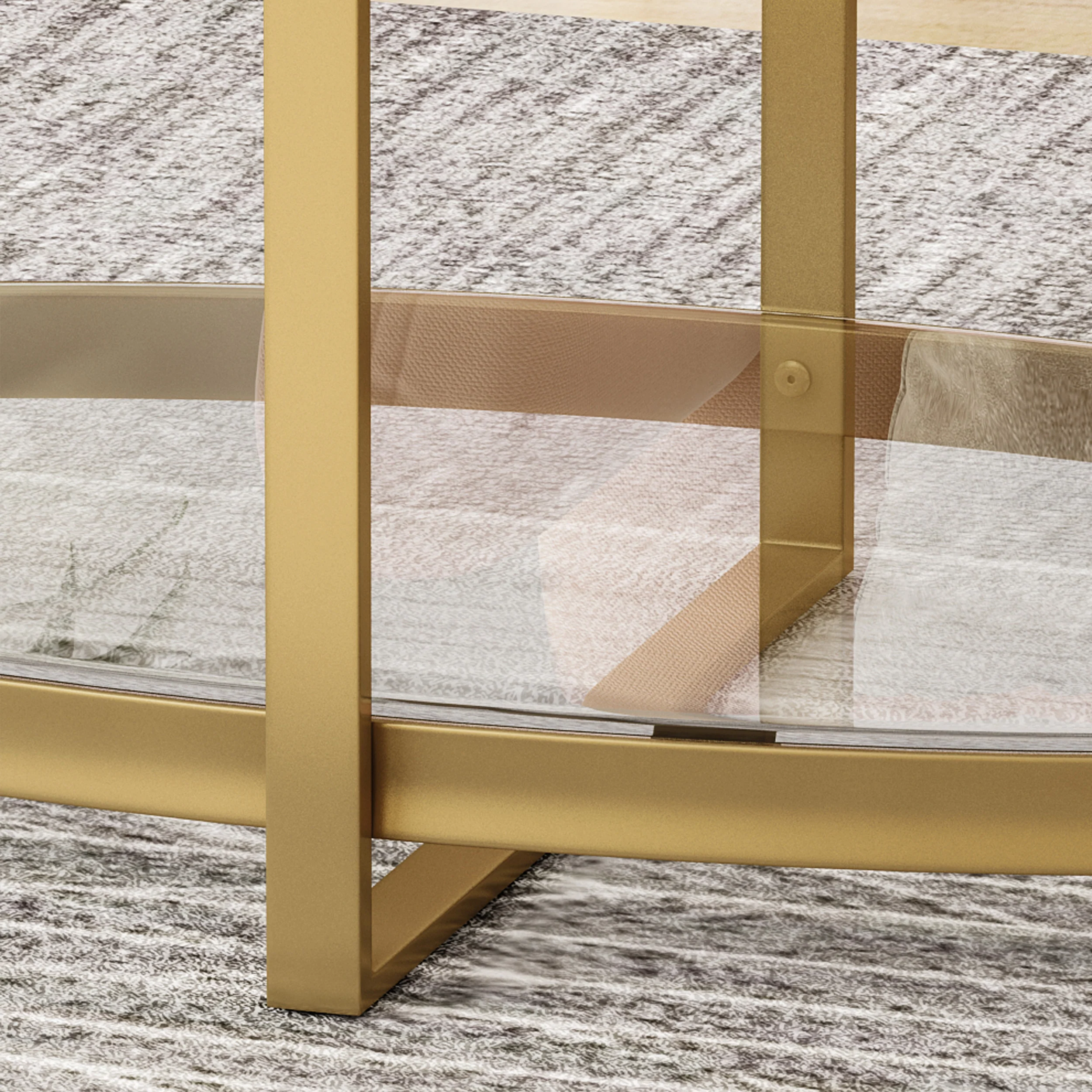 Peterborough Modern Glam Tempered Glass Oval Coffee Table with Iron Frame - furnishings