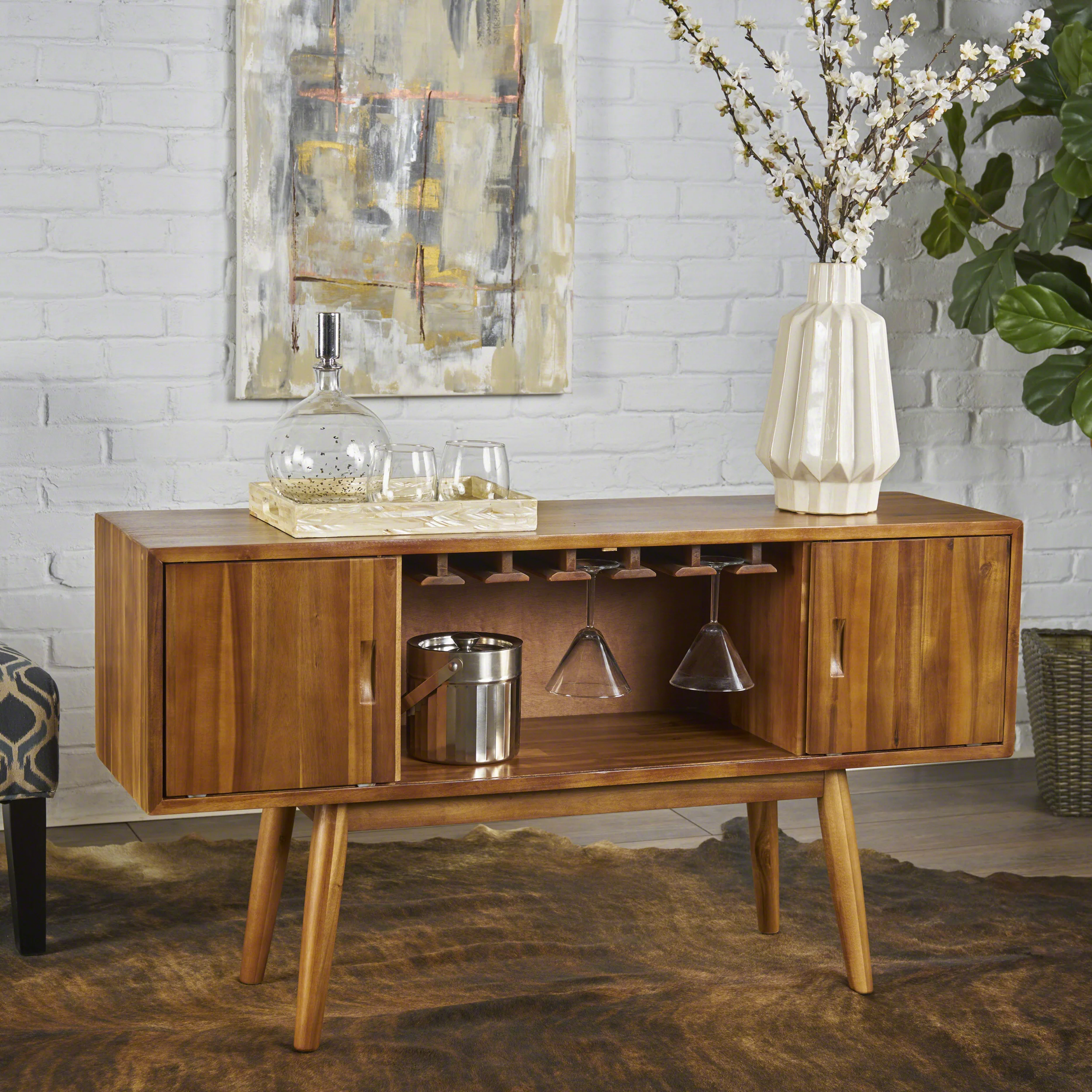 Edye Mid Century Modern Wine Rack Bar Cabinet - furnishings