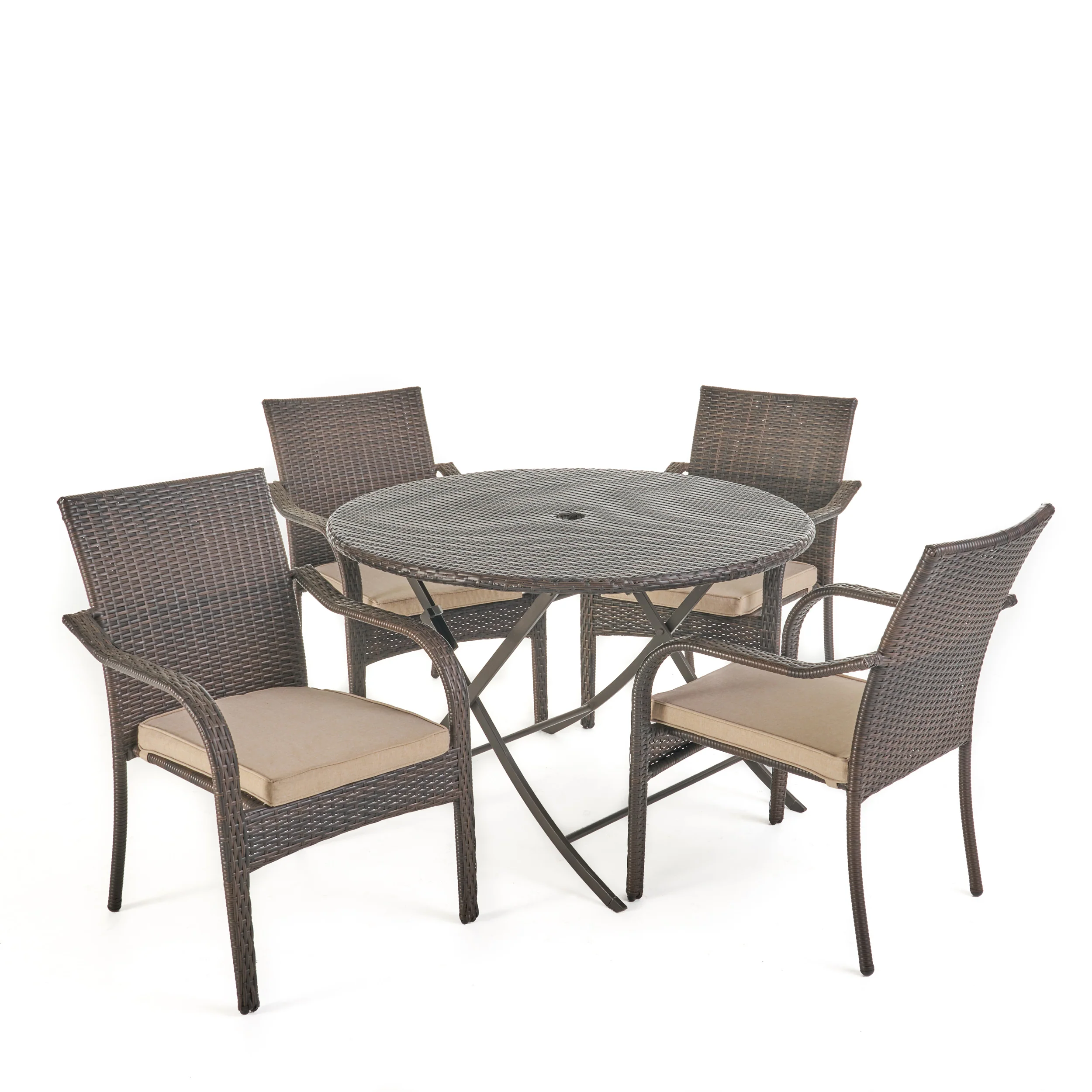 Toluca Outdoor 5 Piece Foldable Table and Stacking Chair Wicker Dining Set - furnishings