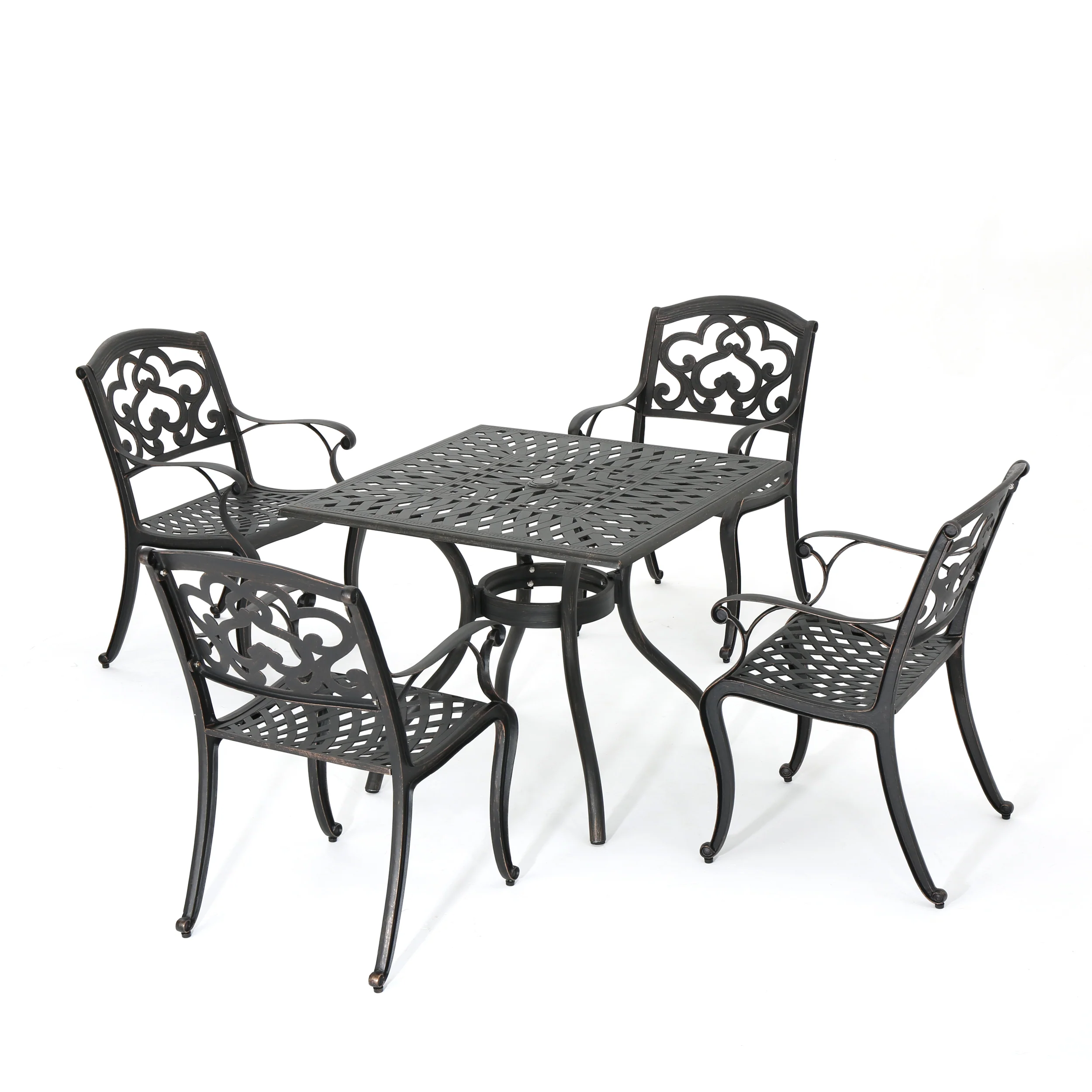 Carlton Outdoor 5Pc Patina Copper Cast Aluminum Dining Set - furnishings