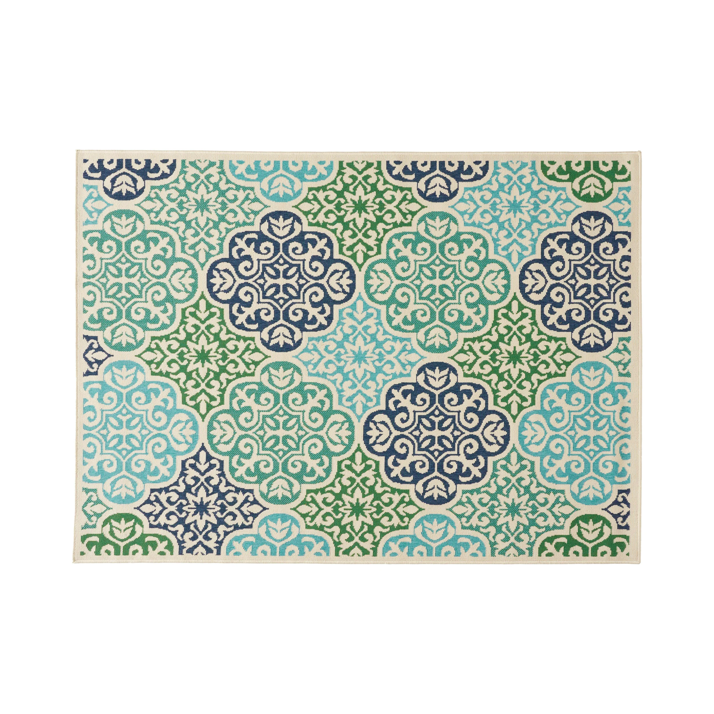Ellie Outdoor Medallion Area Rug, Ivory and Multi - furnishings