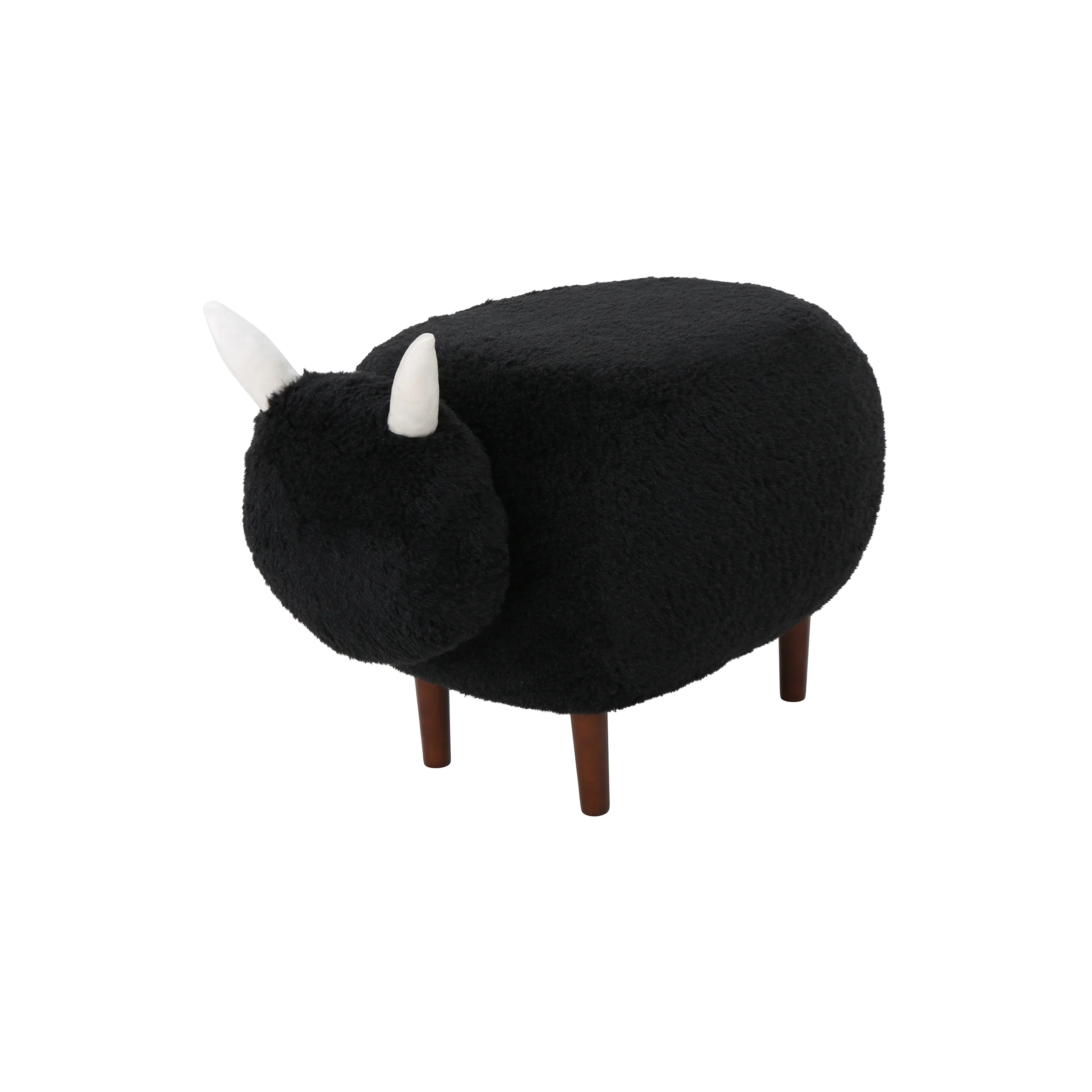 Brebis Furry Sheep Ottoman, Black - furnishings
