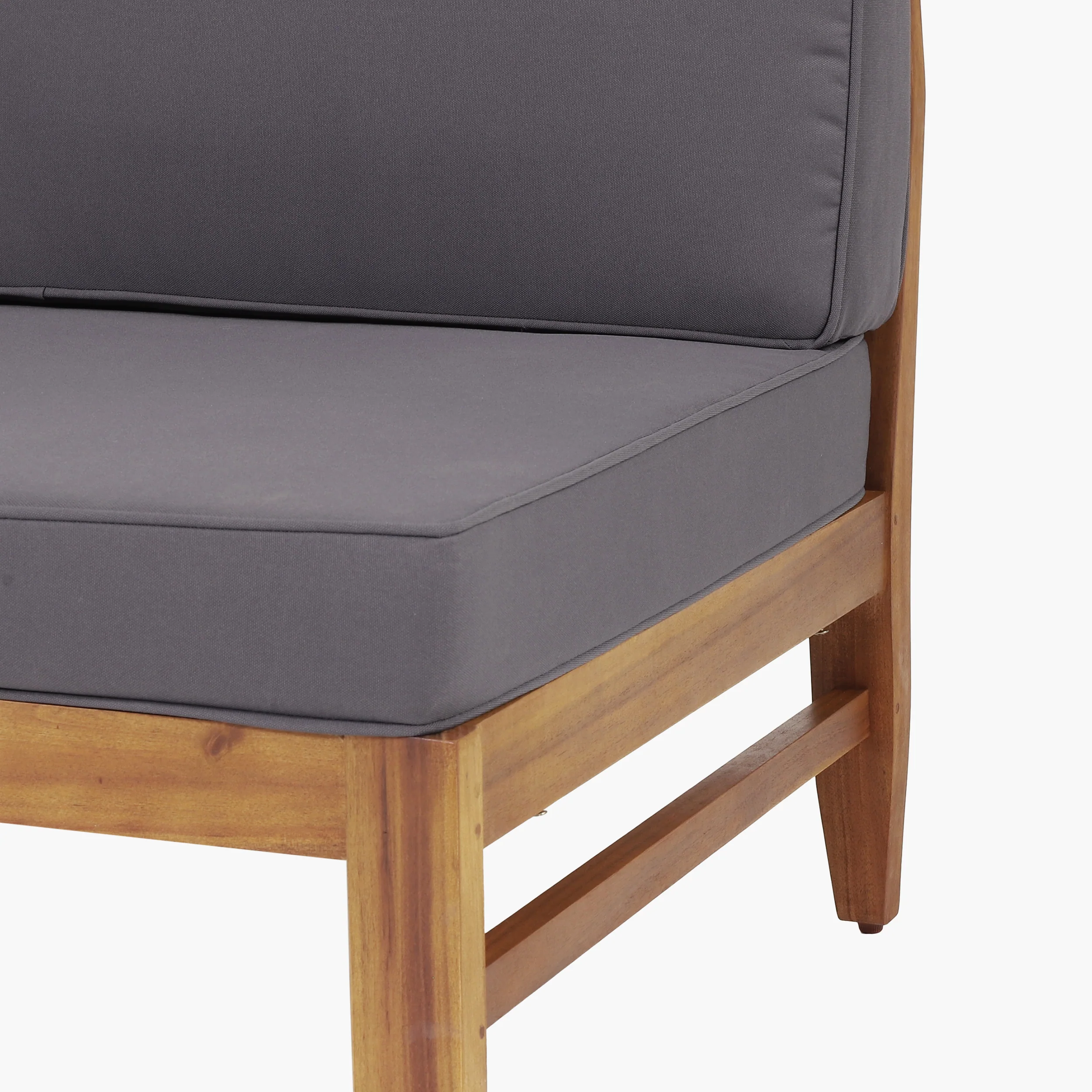 Bianca Outdoor Mid-Century Modern Acacia Wood 5 Seater Sectional Chat Set with Club Chair, Teak and Dark Gray - furnishings
