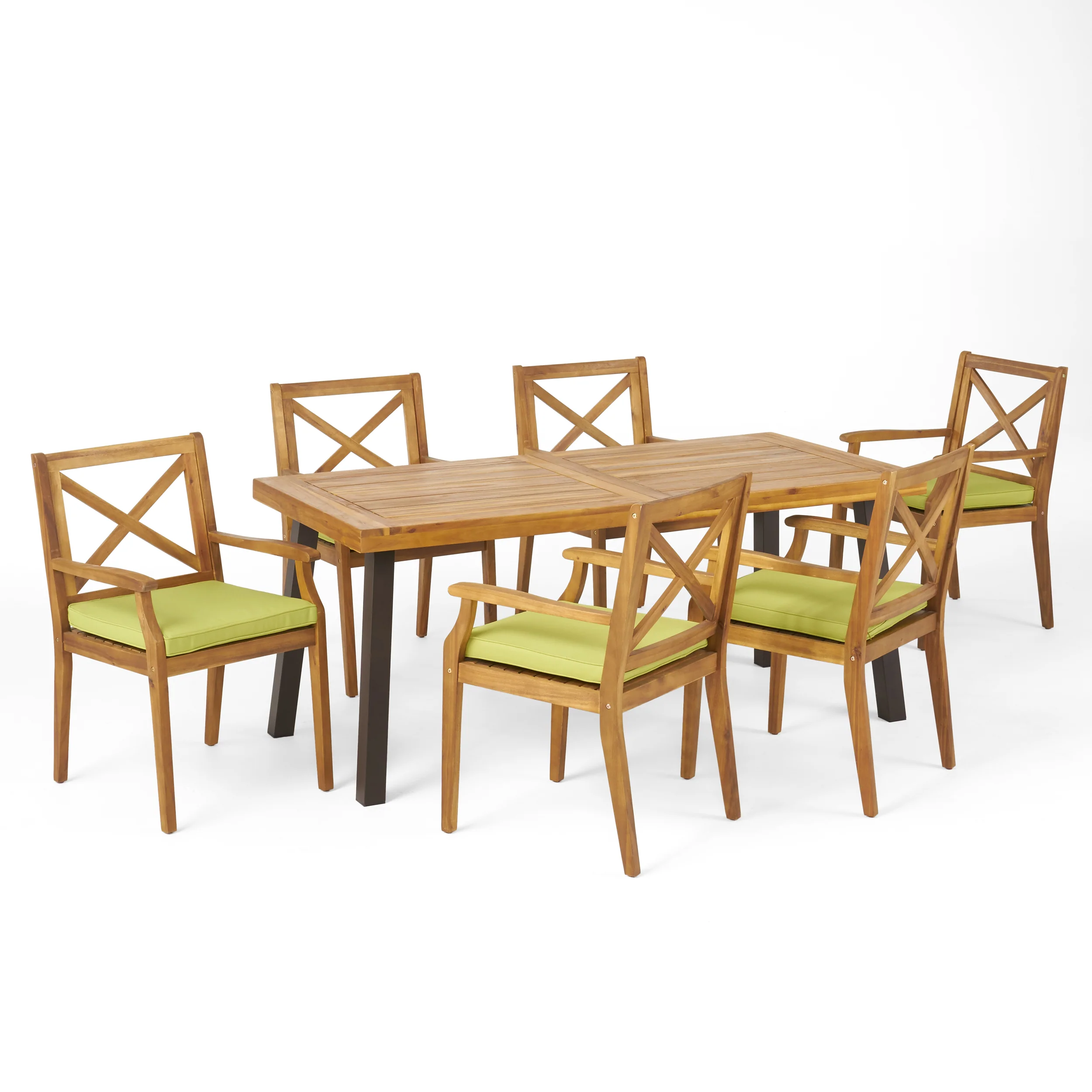 Nolan Outdoor 7-Piece Acacia Wood and Iron Dining Set - furnishings