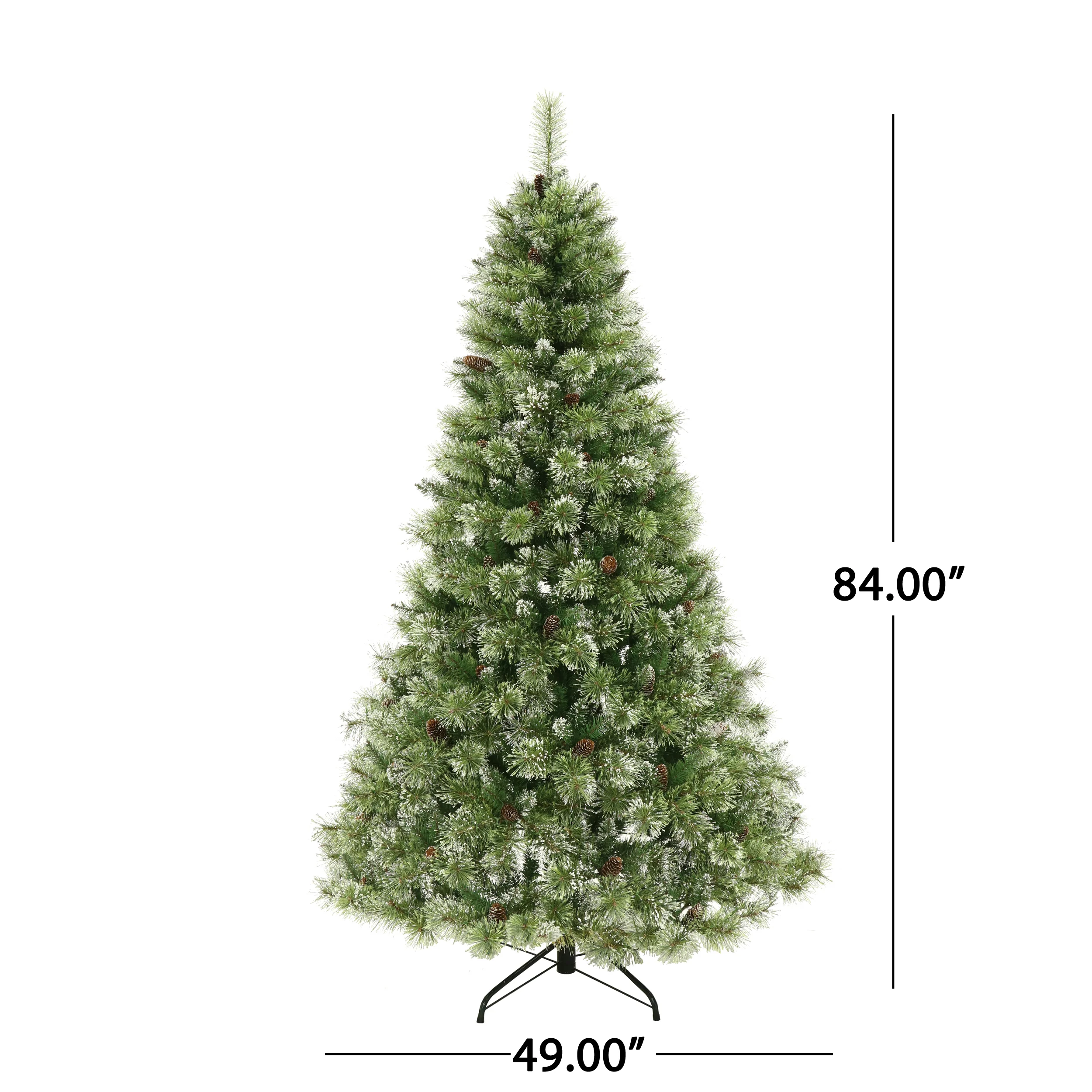 7-foot Cashmere Pine and Mixed Needles Pre-Lit Clear LED Hinged Artificial Christmas Tree with Snow and Glitter Branches and Frosted Pinecones - furnishings