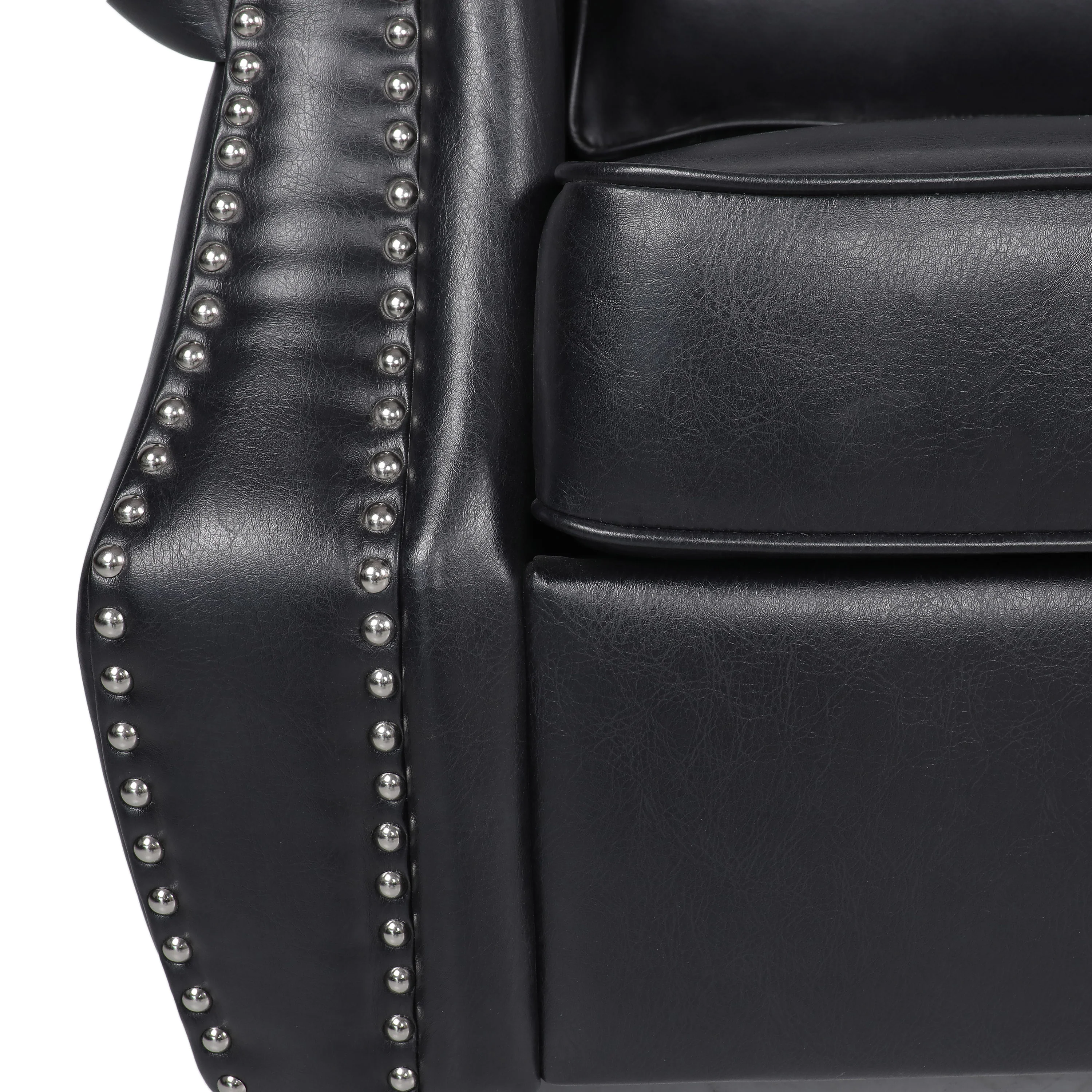 Burkehaven Contemporary Faux Leather 3 Seater Sofa with Nailhead Trim - furnishings