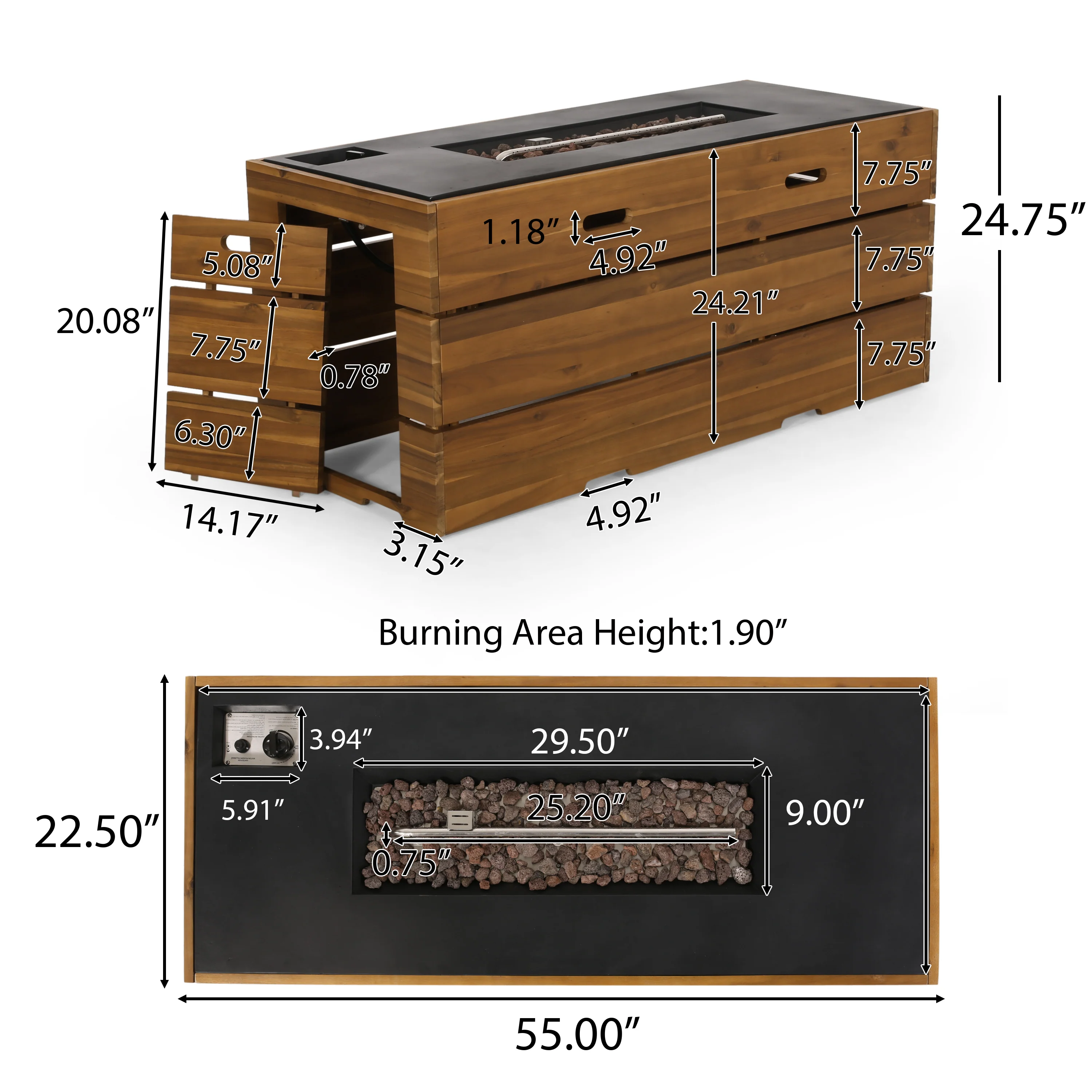 Moloney Outdoor 40,000 BTU Rectangle Fire Pit - furnishings