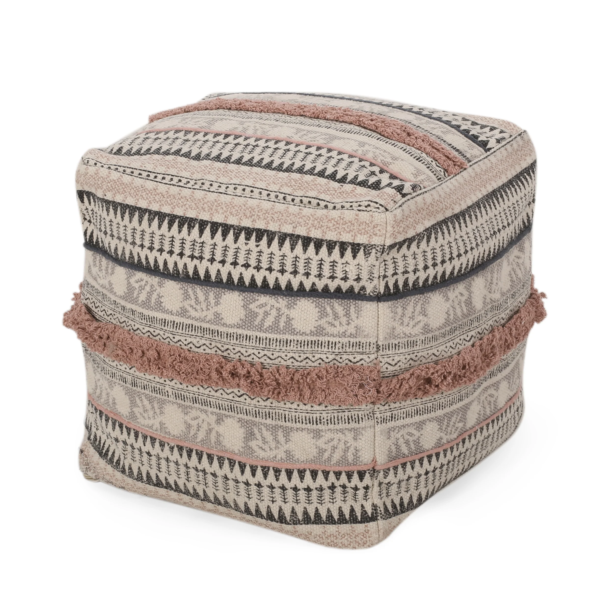 Healdton Handcrafted Boho Fabric Cube Pouf - furnishings