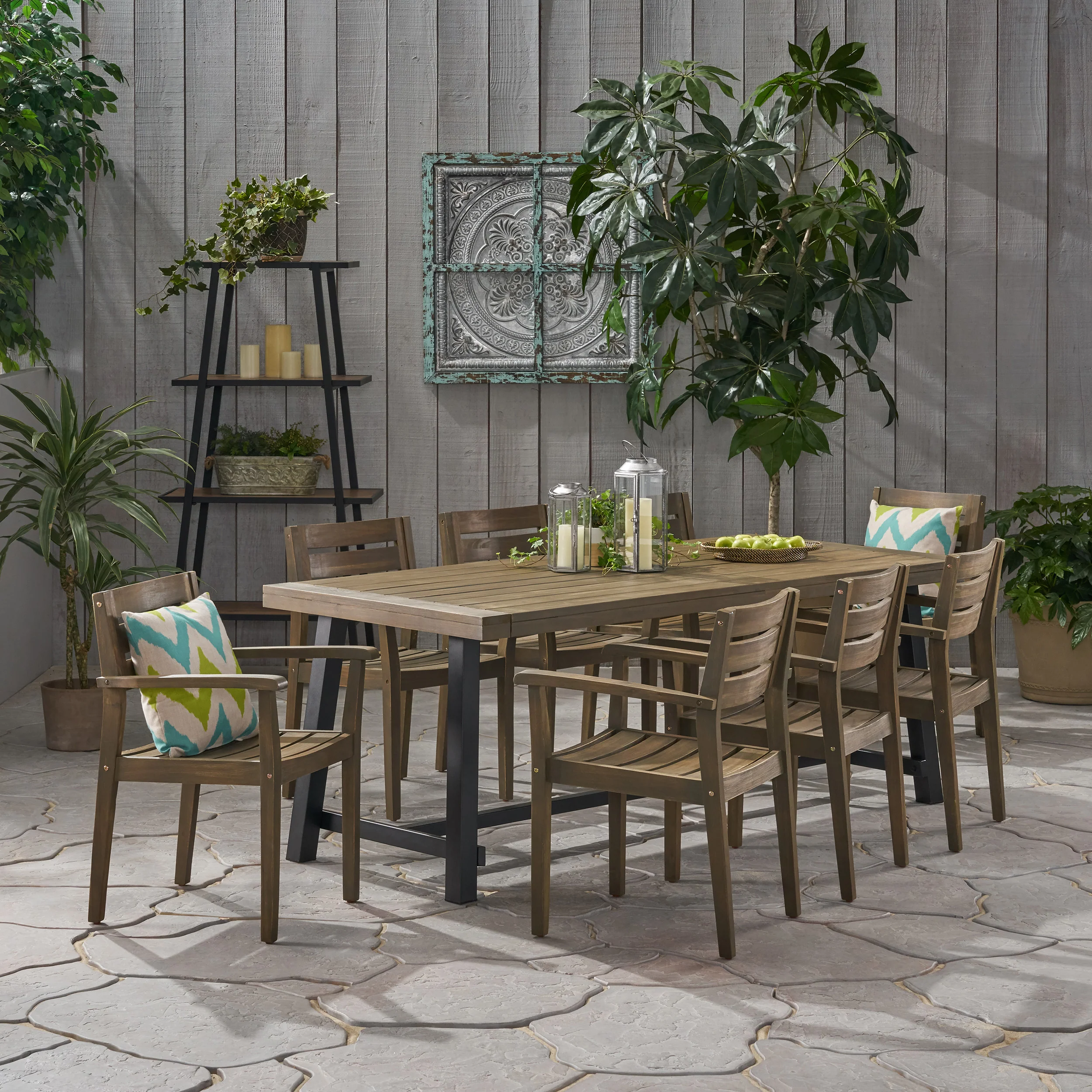 Keegan Outdoor Acacia Wood 8 Seater Dining Set - furnishings