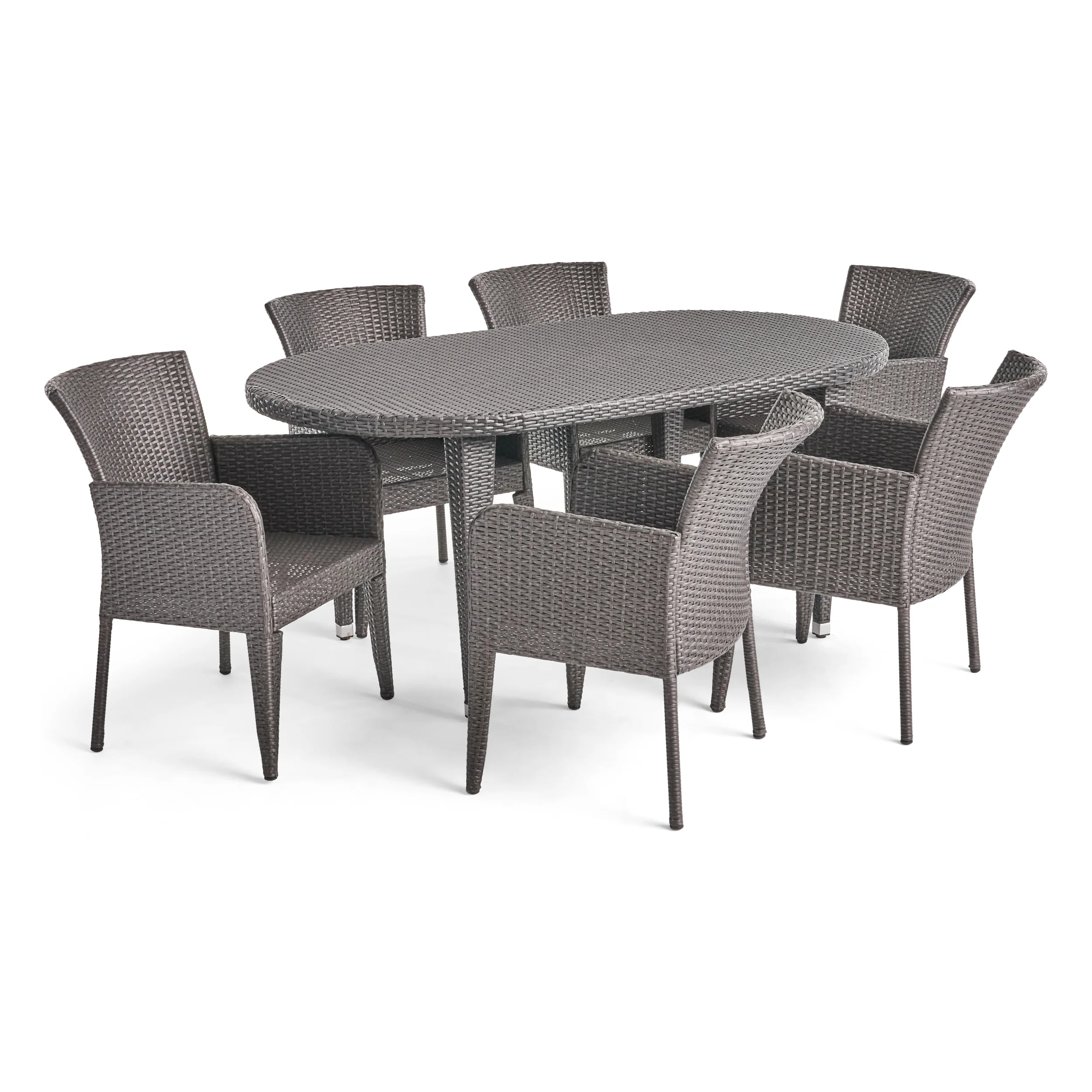 Haywood Outdoor 7 Piece Wicker Dining Set, Grey - furnishings