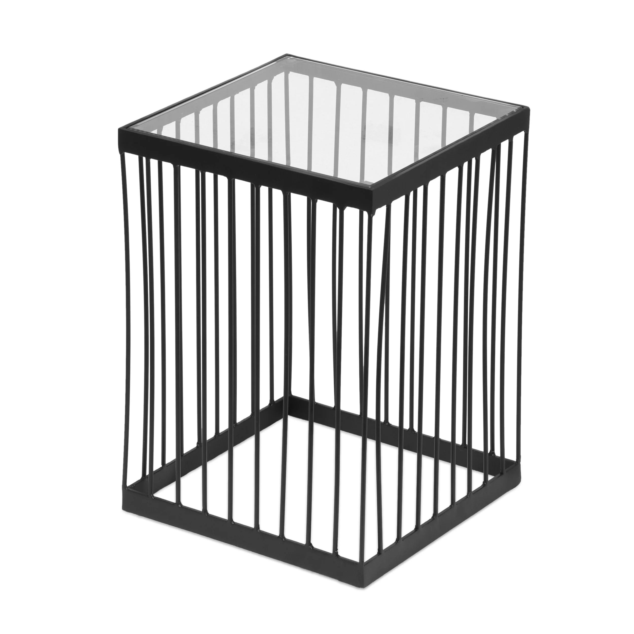 Plevna Contemporary Handcrafted Cage Side Table with Glass Top, Black and Clear - furnishings