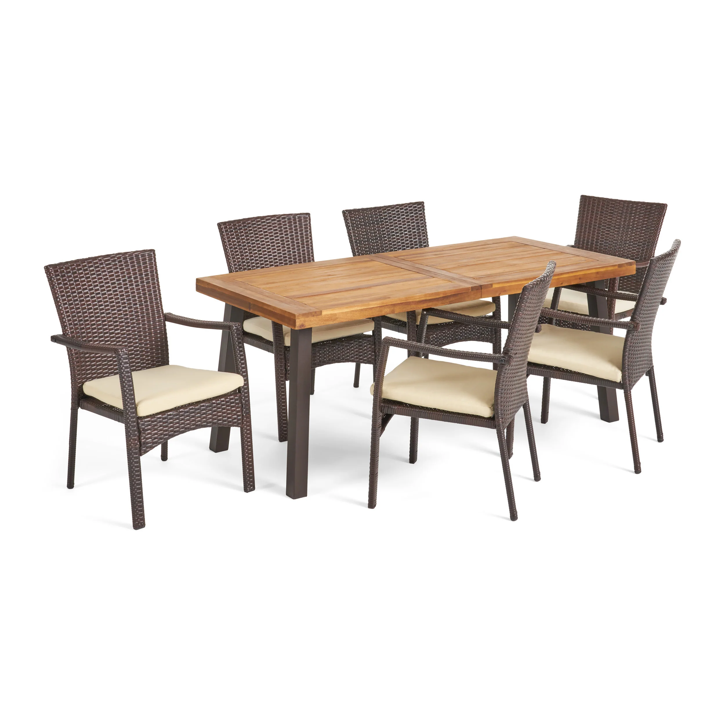 Castlelake 7 Piece Outdoor Dining Set (Wood Table w/ Wicker Chairs) - furnishings