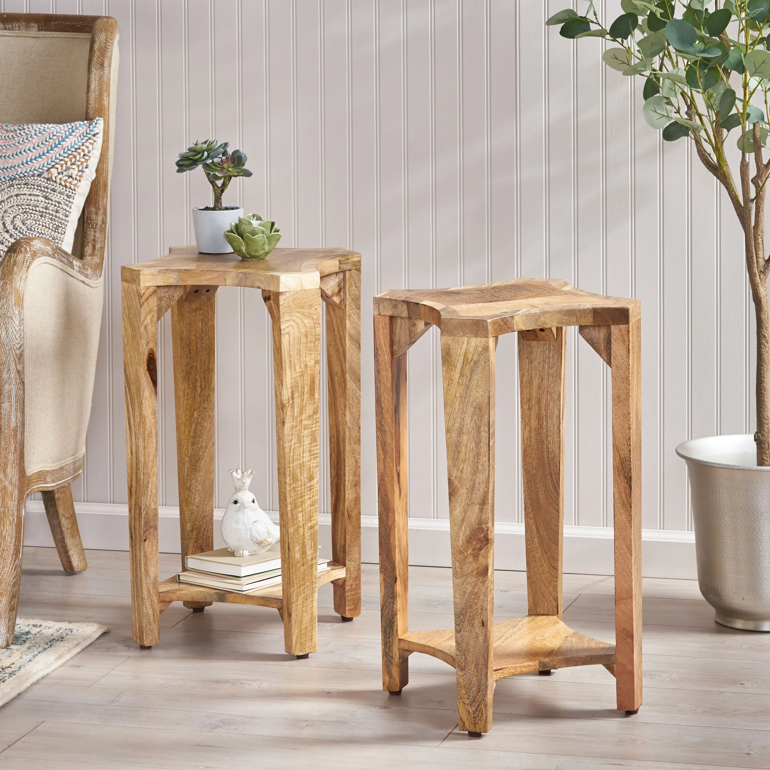 Bruce Handcrafted Boho Mango Wood Side Tables (Set of 2) - furnishings