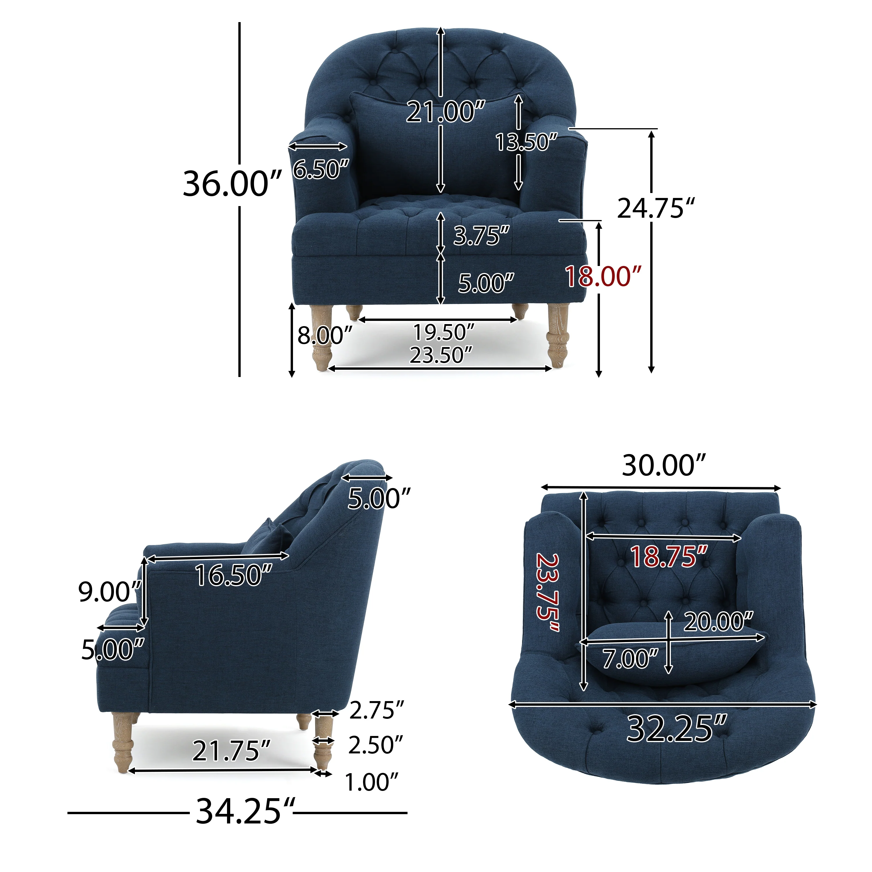 Kimberly Fabric Tufted Club Chair - furnishings