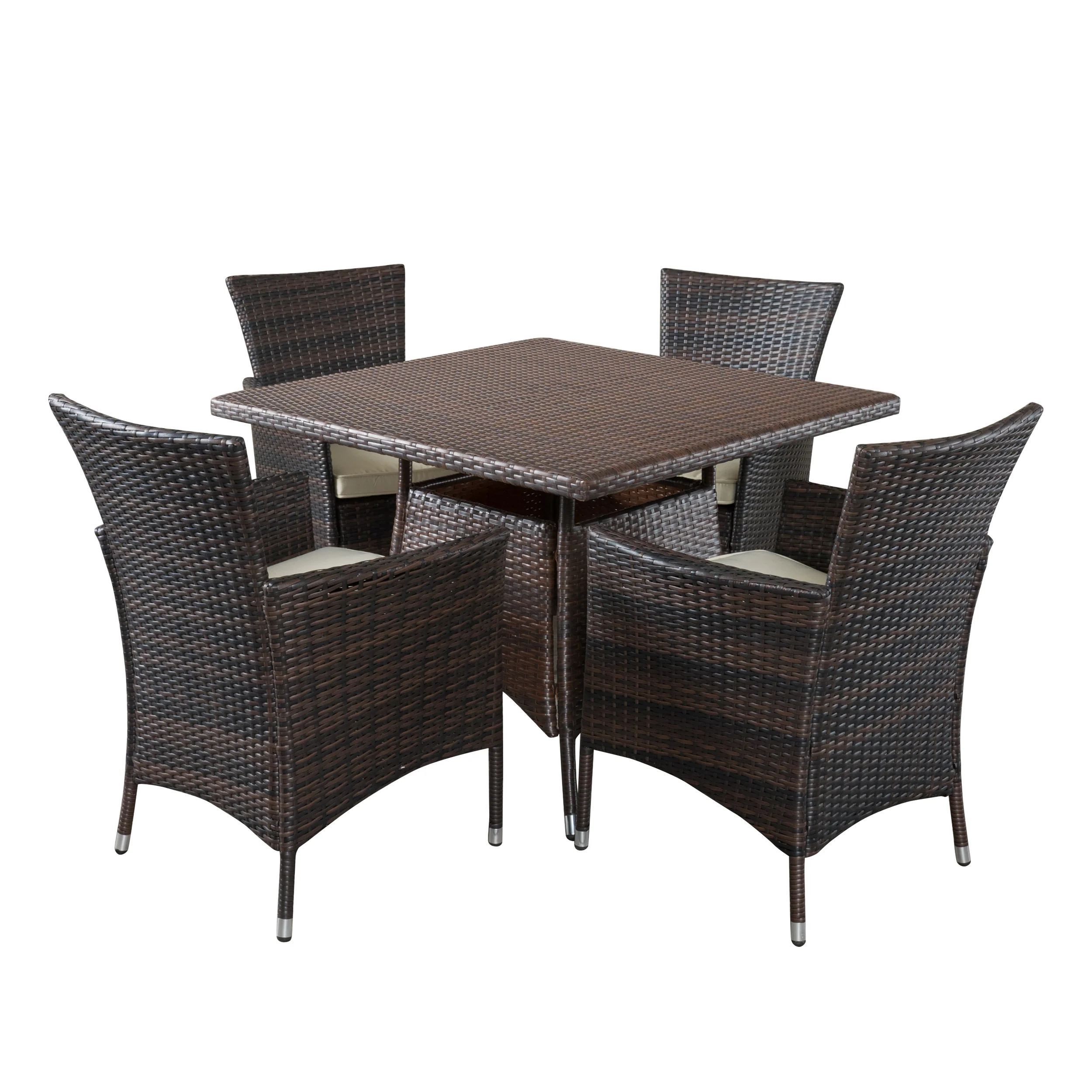 Clementine Outdoor 5pc Multibrown Wicker Square Dining Set - furnishings