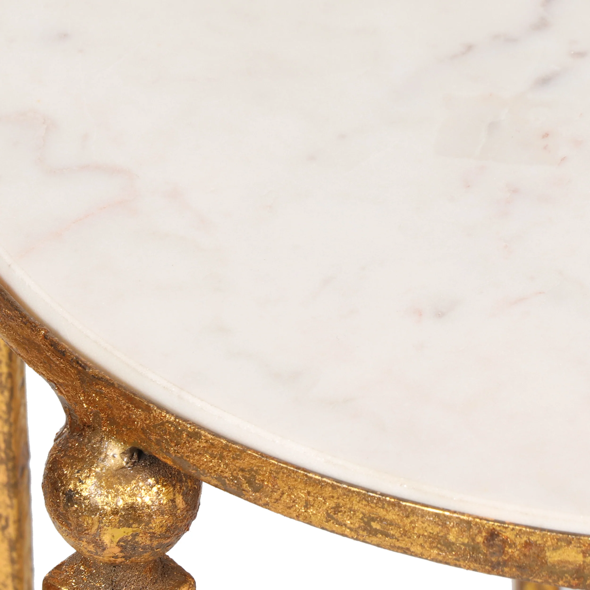 Castellina Modern Glam Handcrafted Marble Top Side Table, Gold and White - furnishings