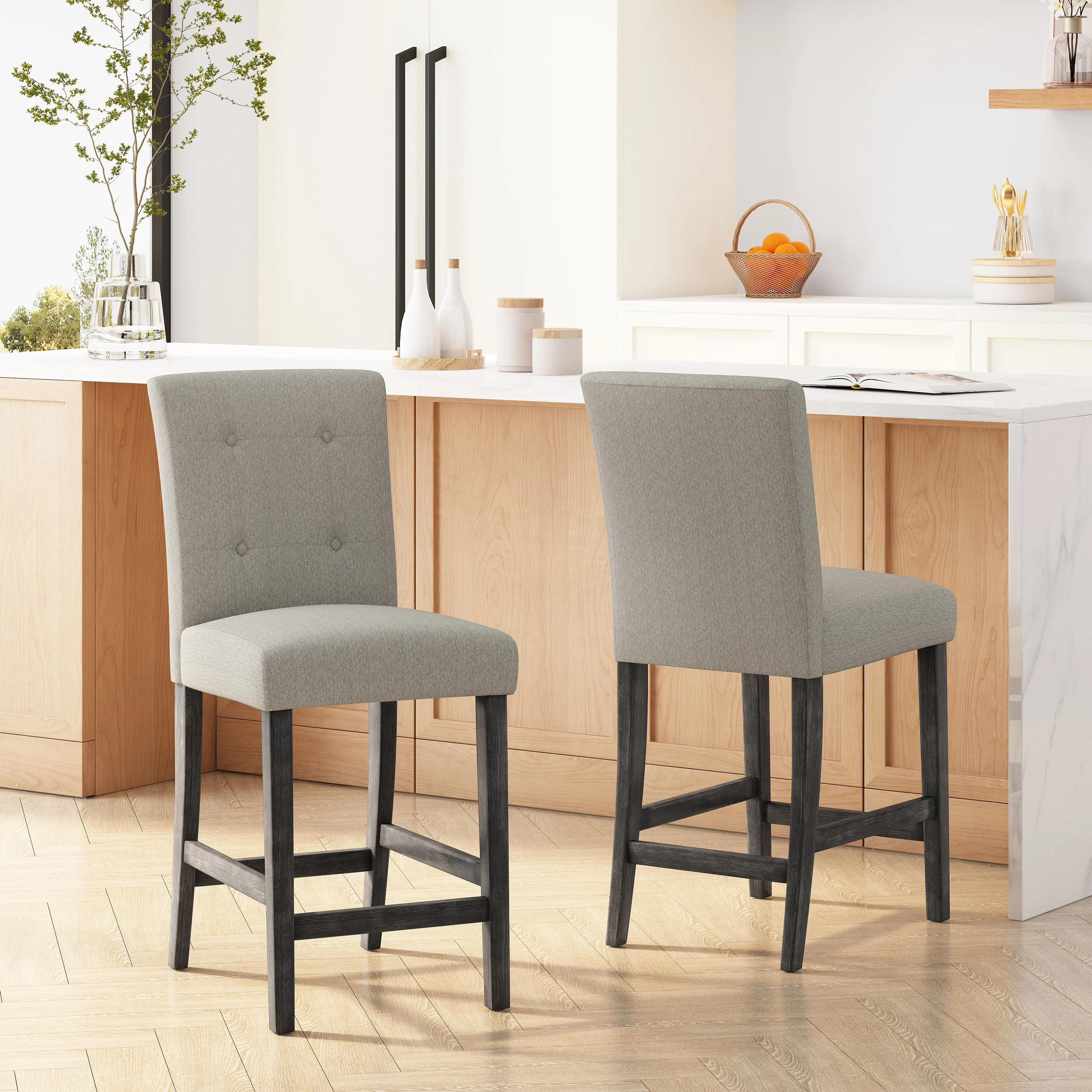 Dellroy Contemporary Fabric Button Tufted 26 Inch Counter Stools, Set of 2 - furnishings