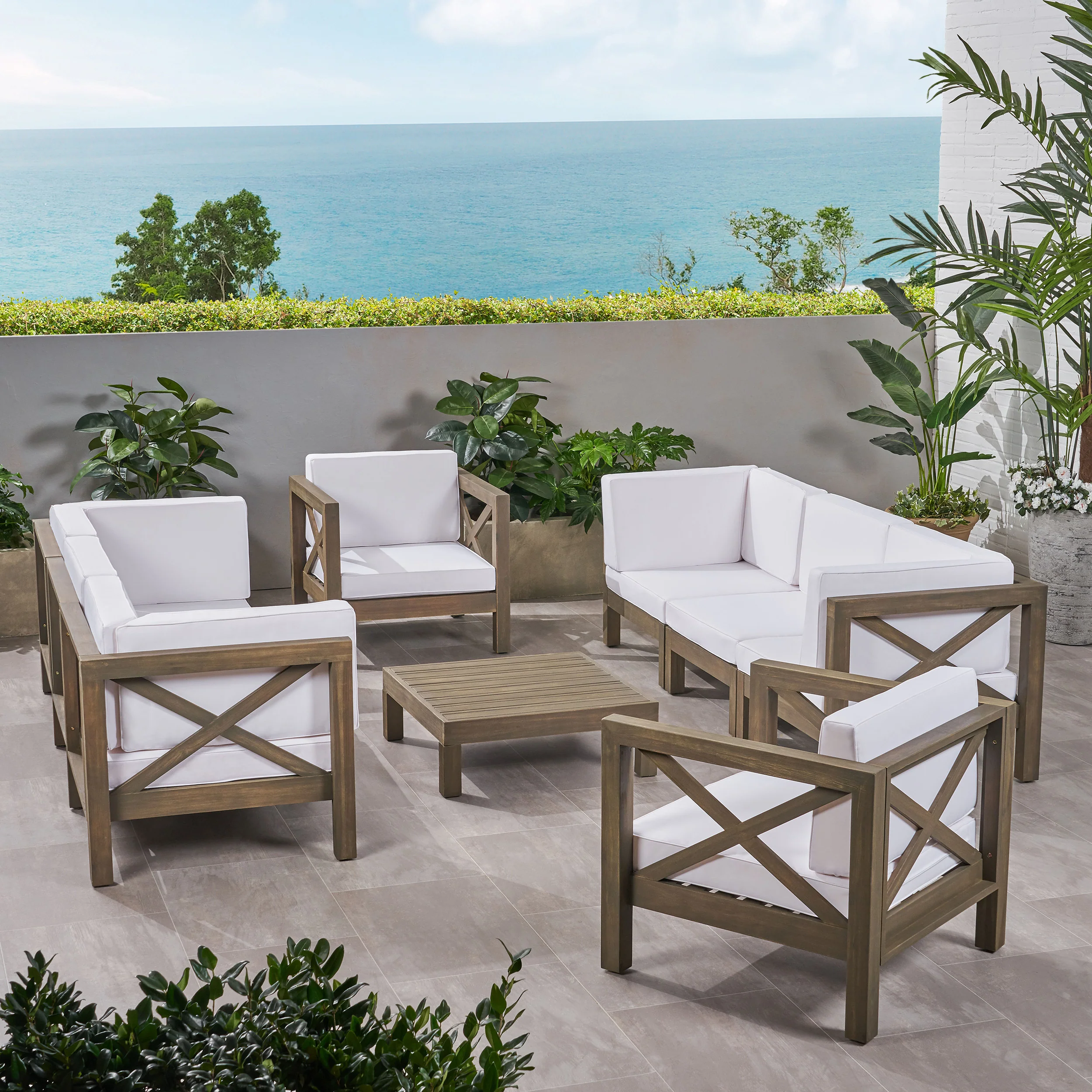 Morgan Outdoor 8 Seater Acacia Wood Sofa and Club Chair Set - furnishings