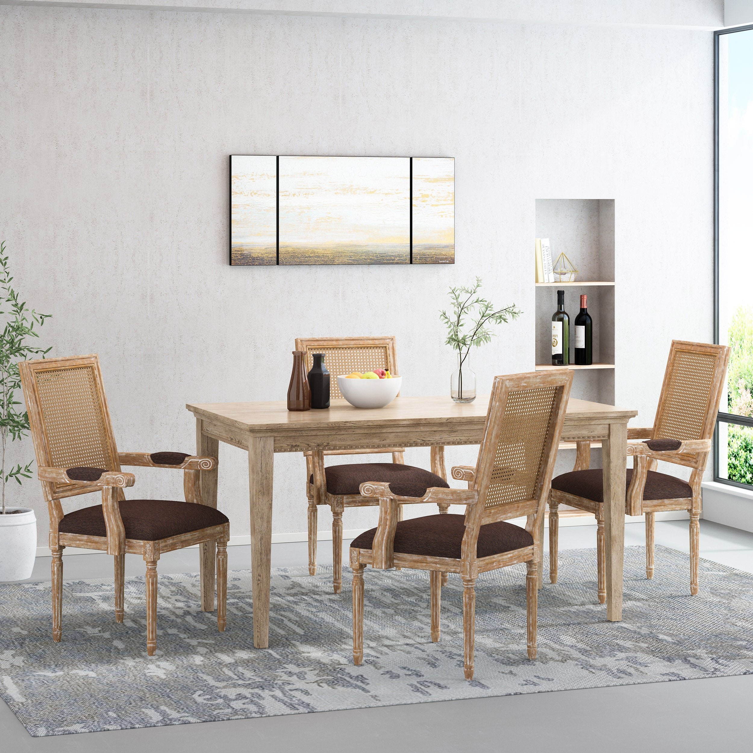 Zentner French Country Upholstered Wood and Cane Upholstered Dining Chairs, Set of 4 - furnishings