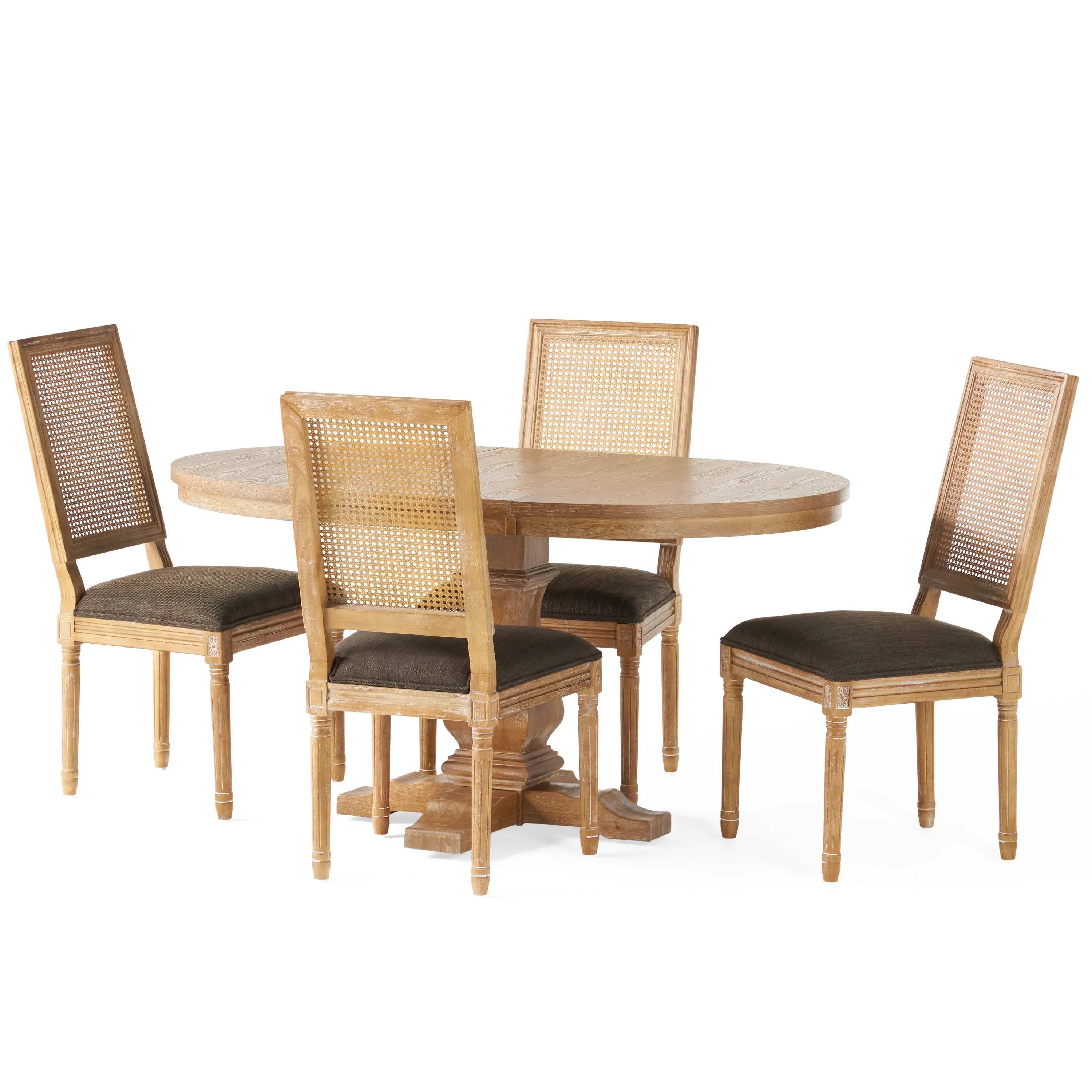 Brownell French Country Wood and Cane 5-Piece Expandable Oval Dining Set - furnishings