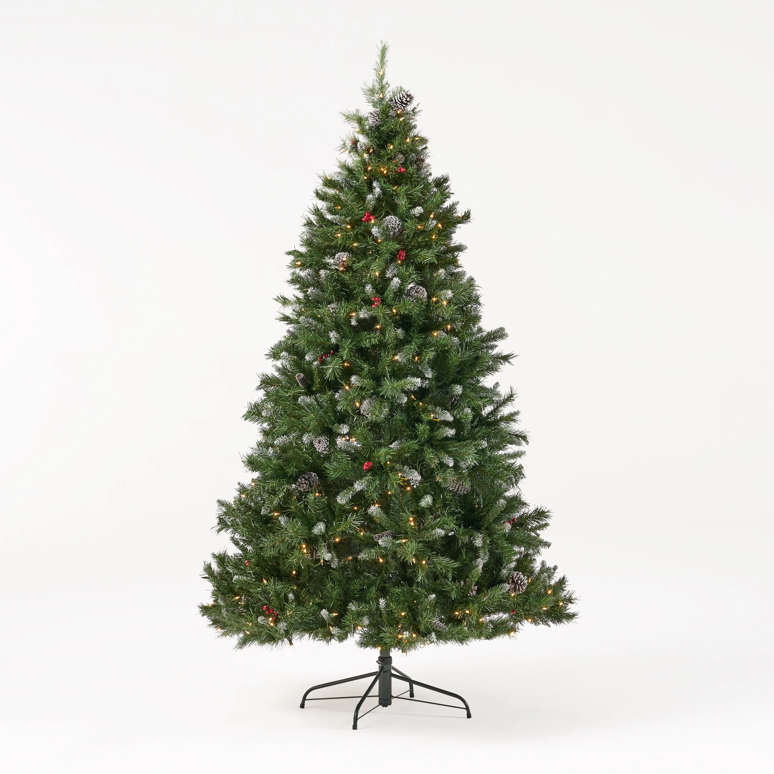 7-foot Mixed Spruce Pre-Lit Clear LED Hinged Artificial Christmas Tree with Frosted Branches - furnishings