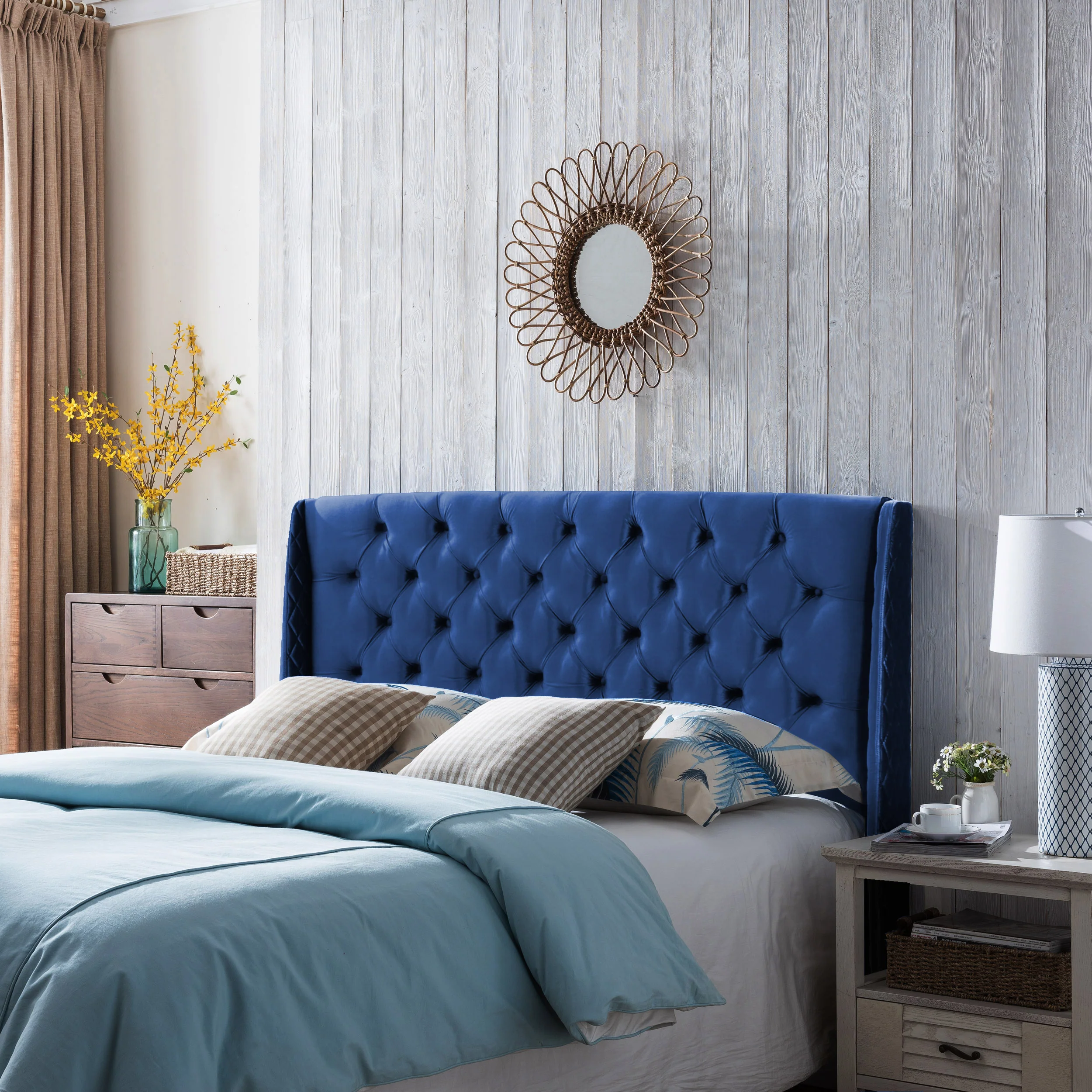 Lidia Wingback Queen Tufted Fabric Headboard - furnishings
