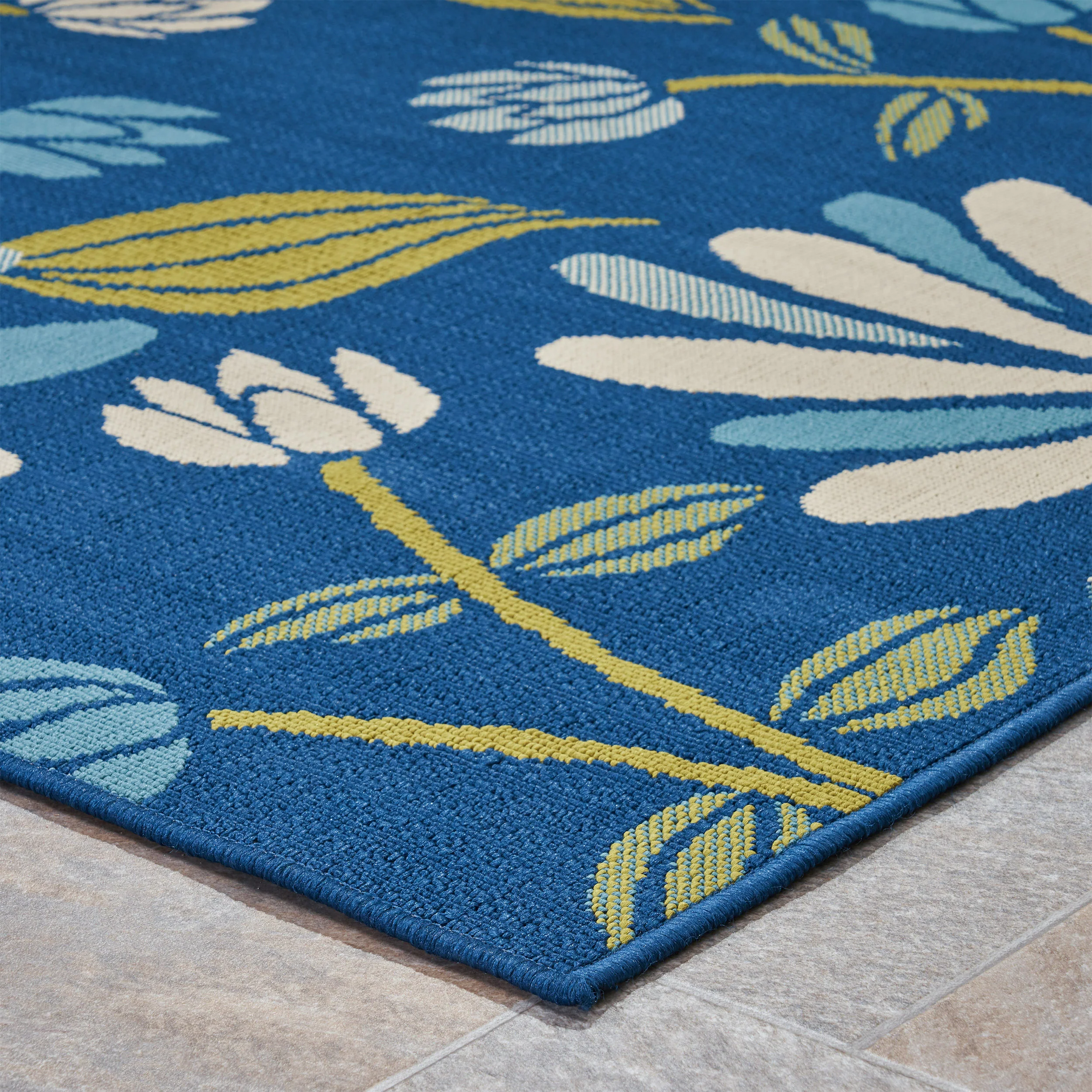 Berwyn Outdoor Floral Area Rug, Blue and Ivory - furnishings