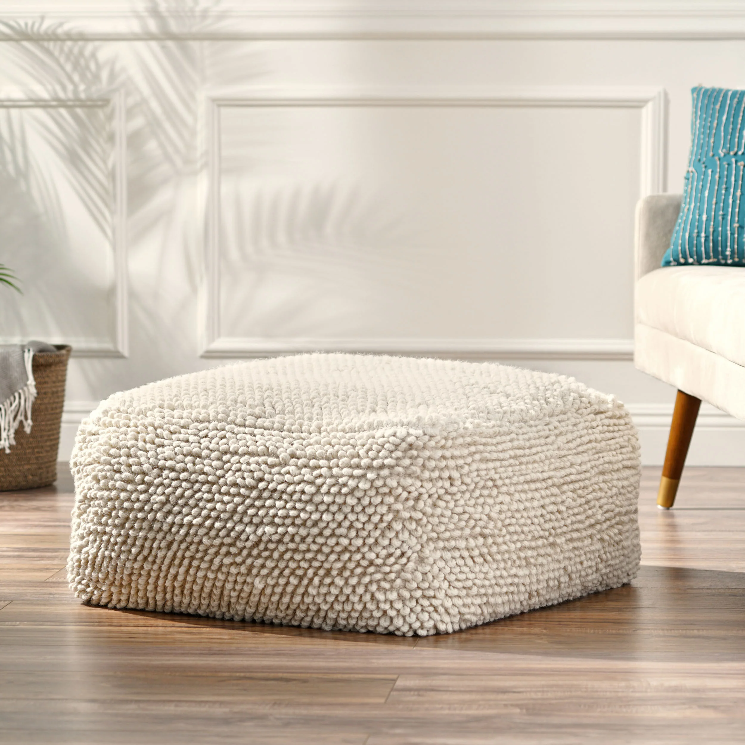Wilsey Boho Handcrafted Tufted Fabric Square Pouf - furnishings