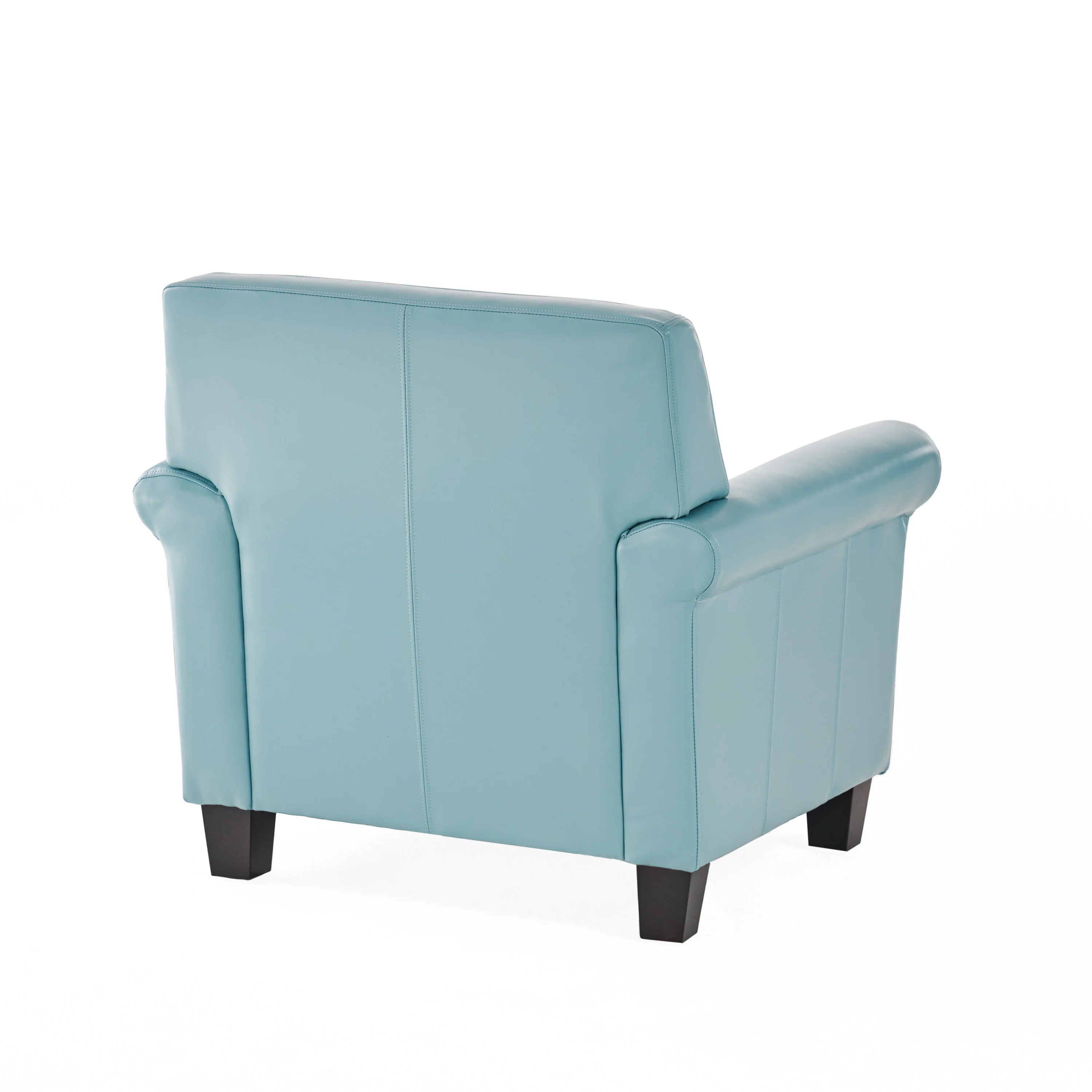 Addison Contemporary Teal Blue Leather Club Chair with Scrolled Arms - furnishings