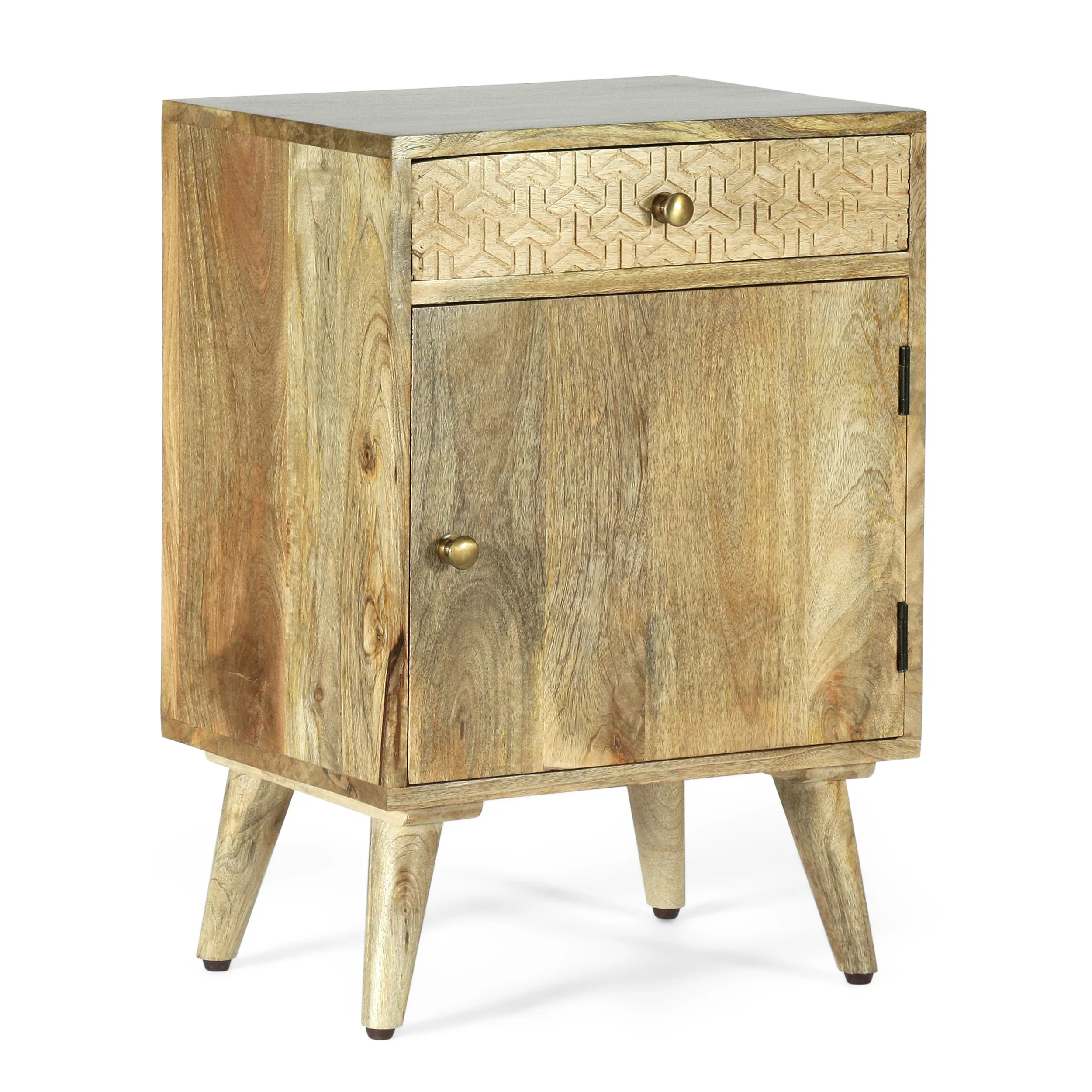 Stowe Boho Handcrafted Mango Wood Nightstand with Storage, Natural - furnishings
