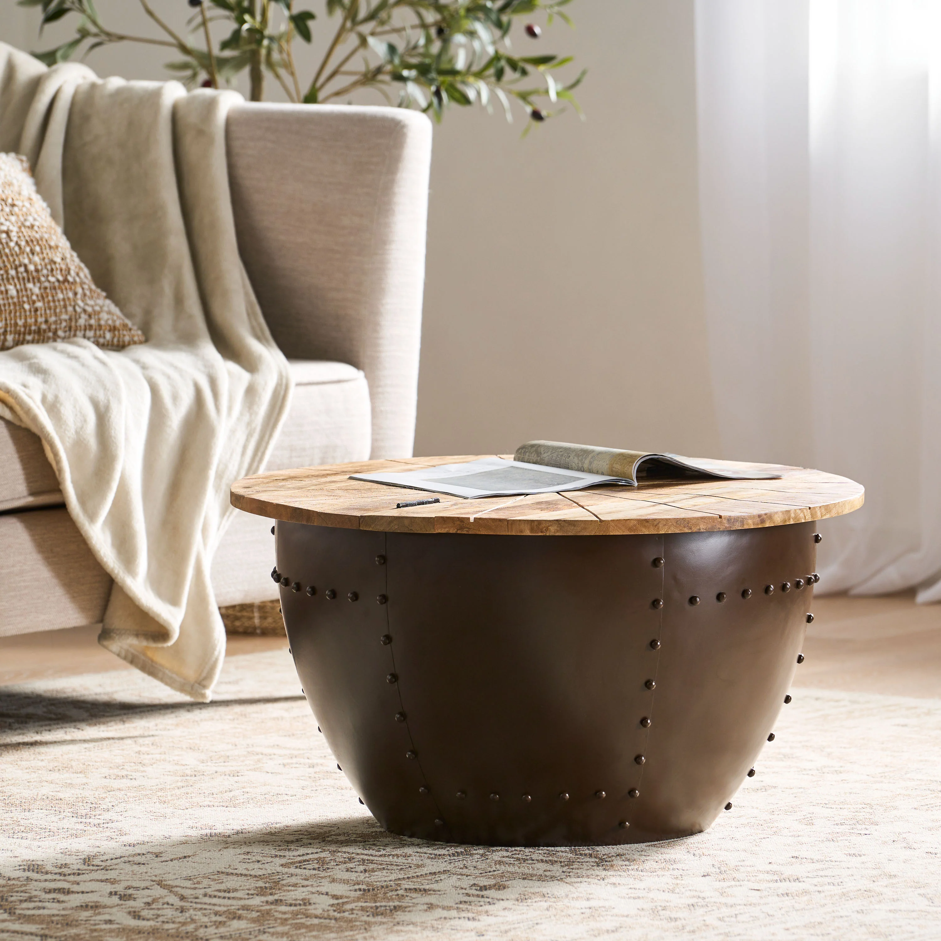 Aysen Handcrafted Modern Industrial Mango Wood and Iron Coffee Table - furnishings