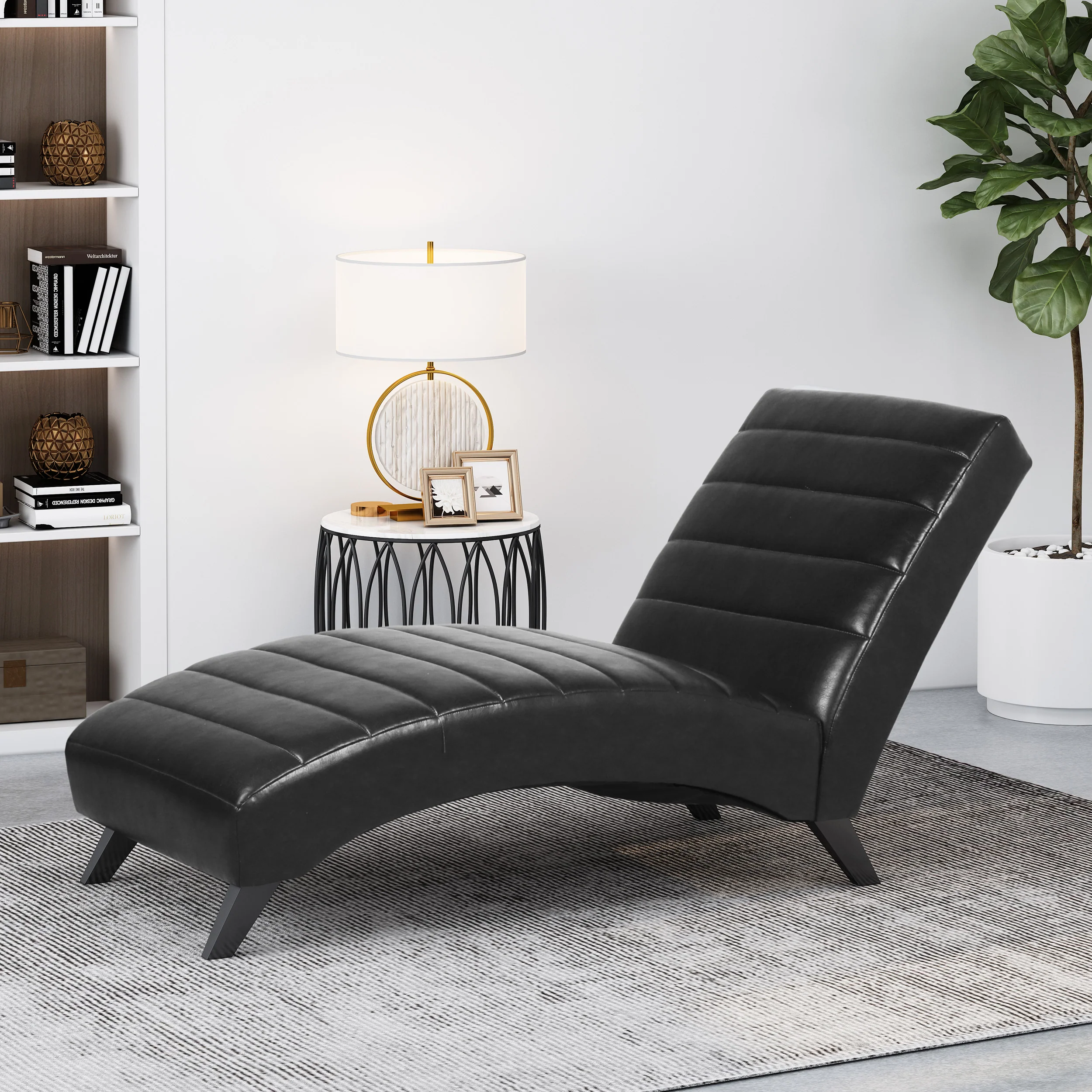 Metter Contemporary Channel Stitch Chaise Lounge - furnishings