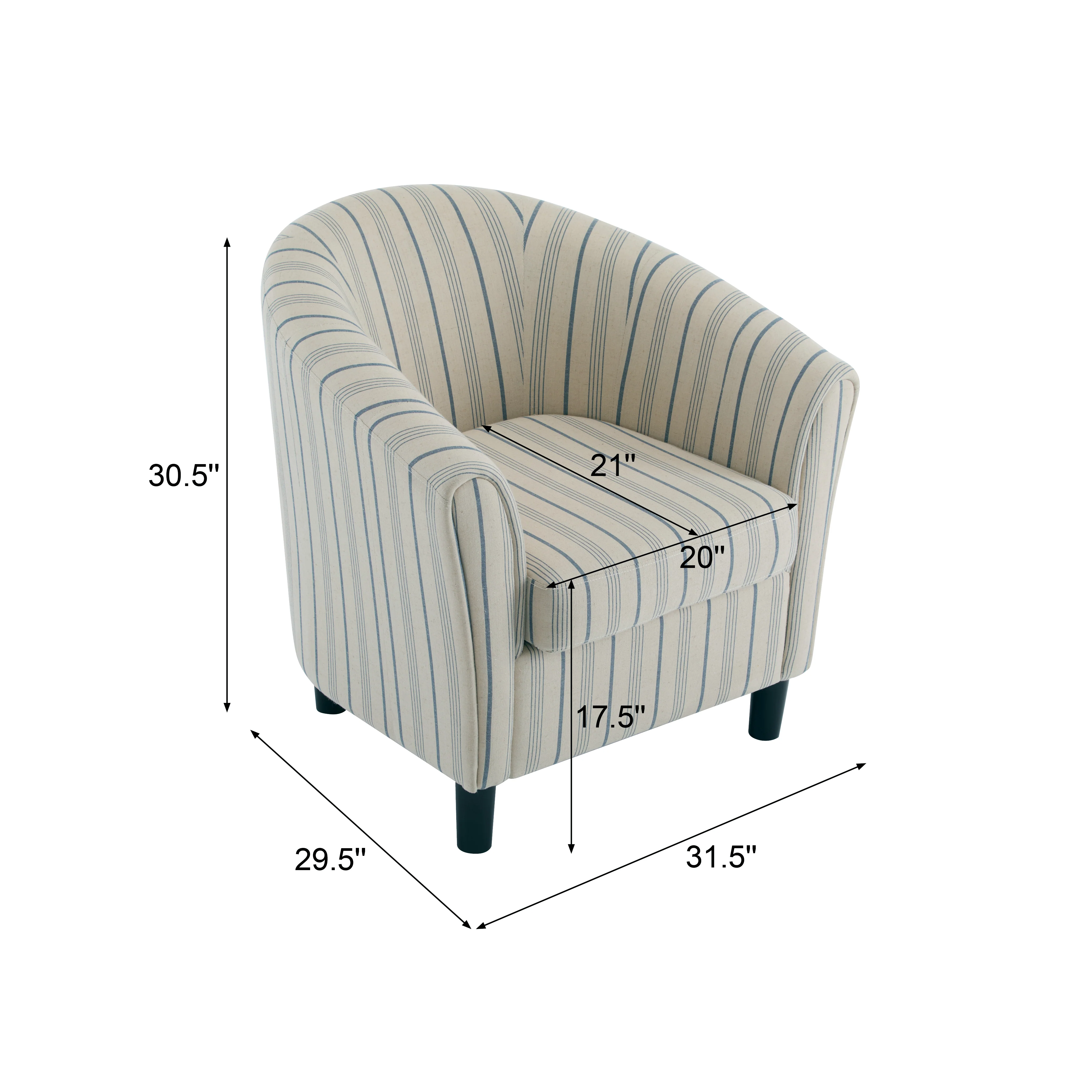 Willowa Indoor Beige and Blue Stripe Fabric Club Chair - furnishings
