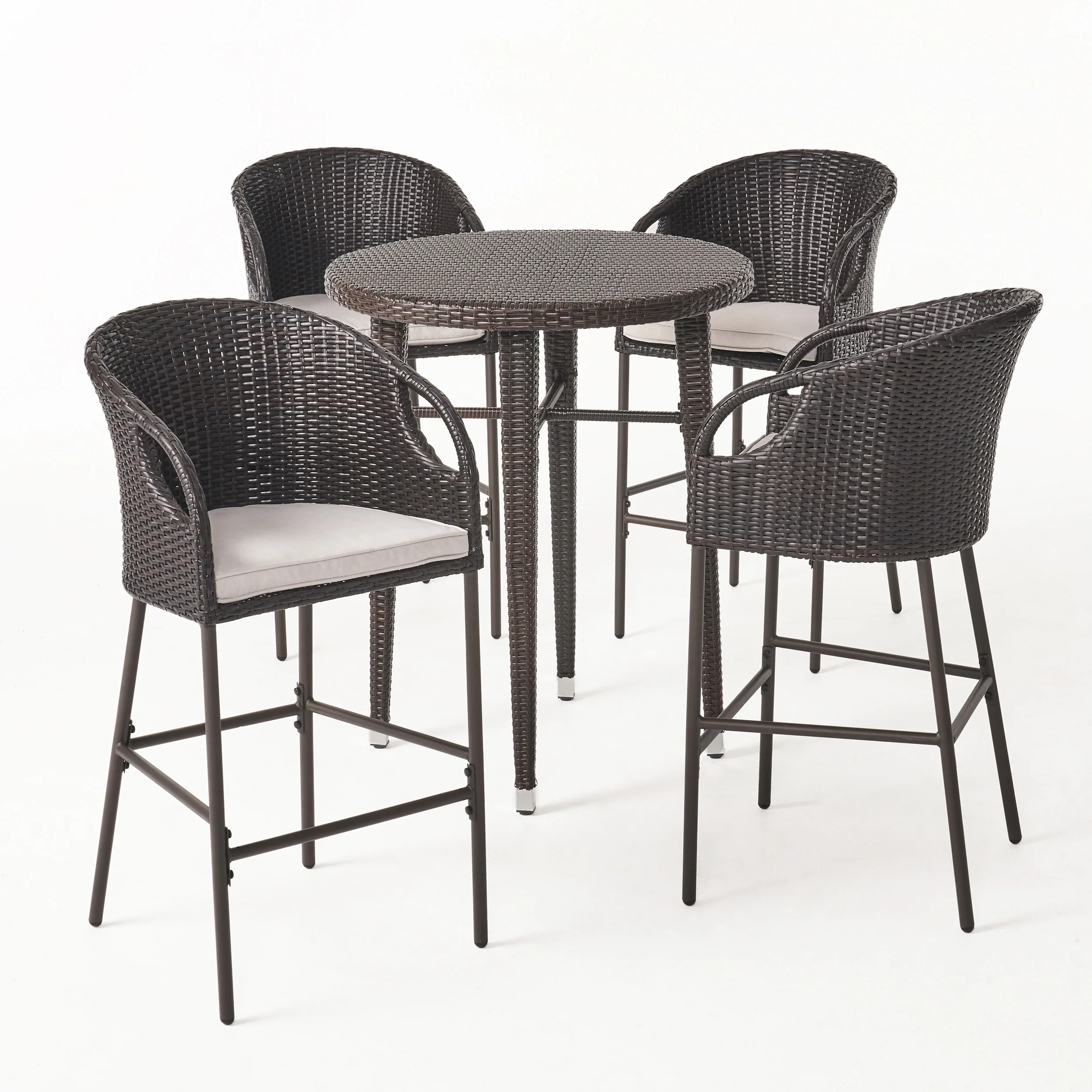 Big Rock Outdoor 5 Piece Wicker Bar Set with Water Resistant Cushions - furnishings