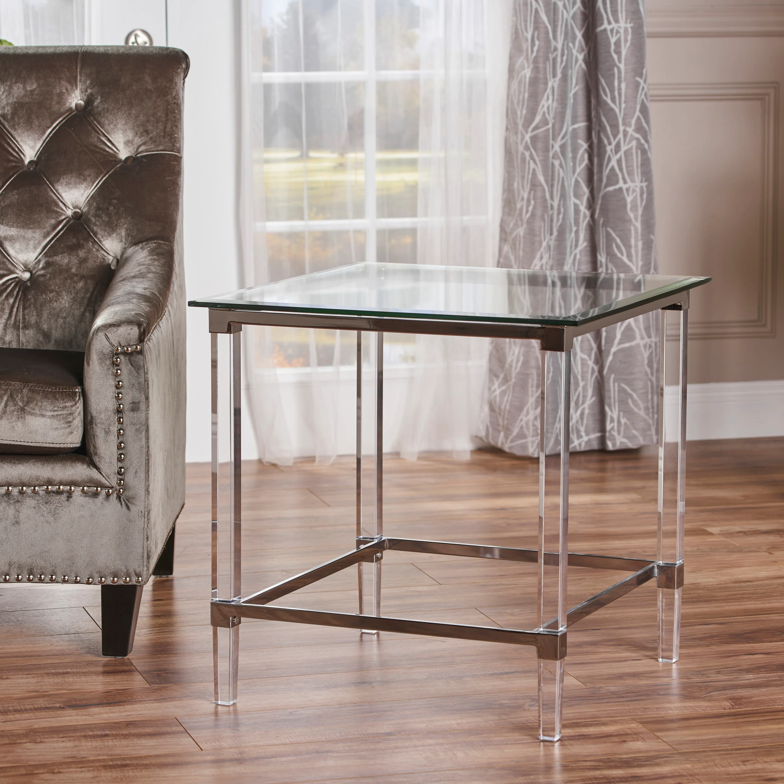Orson Acrylic and Tempered Glass Square Side Table - furnishings