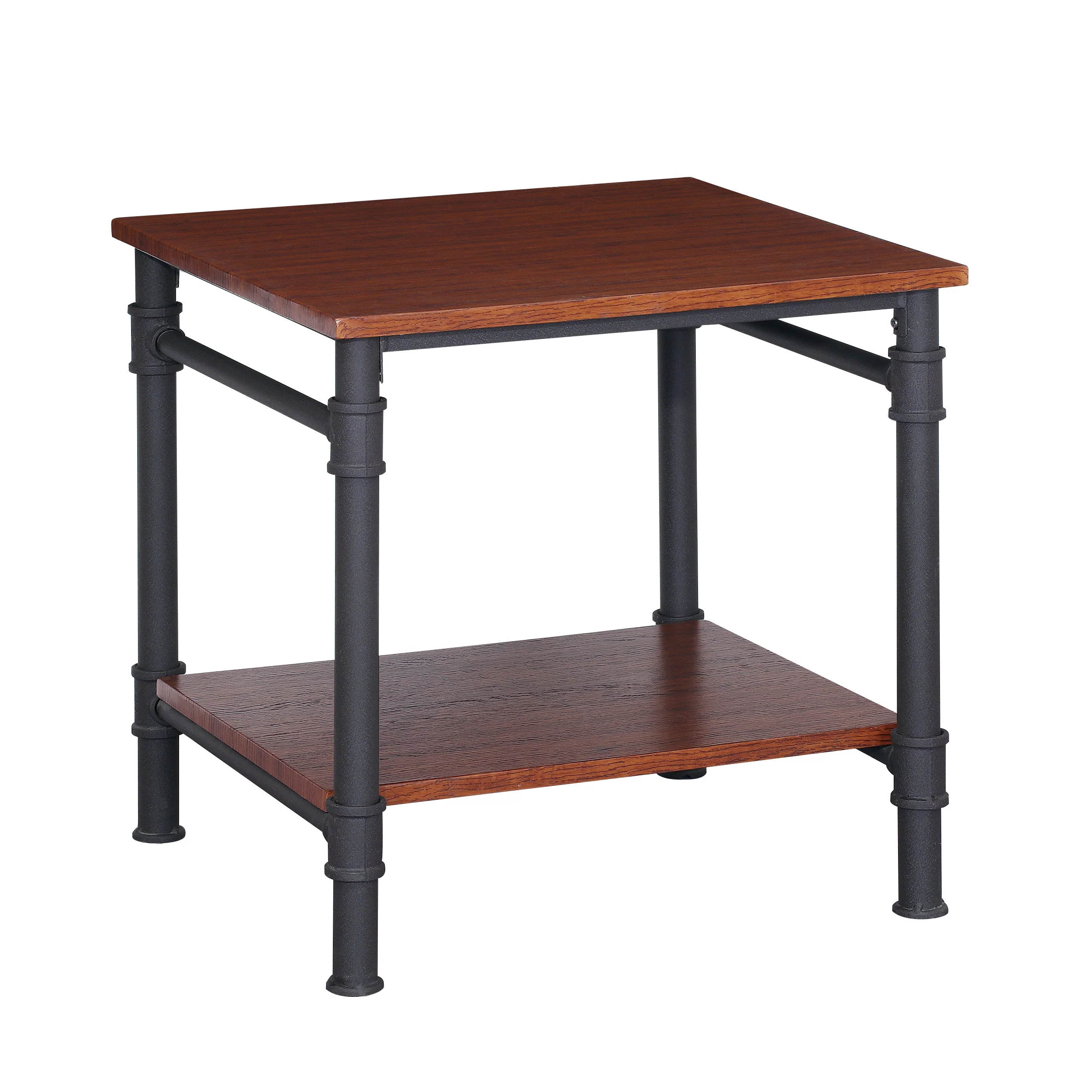 Mila Industrial Faux Wood End Table, Teak Finish - furnishings