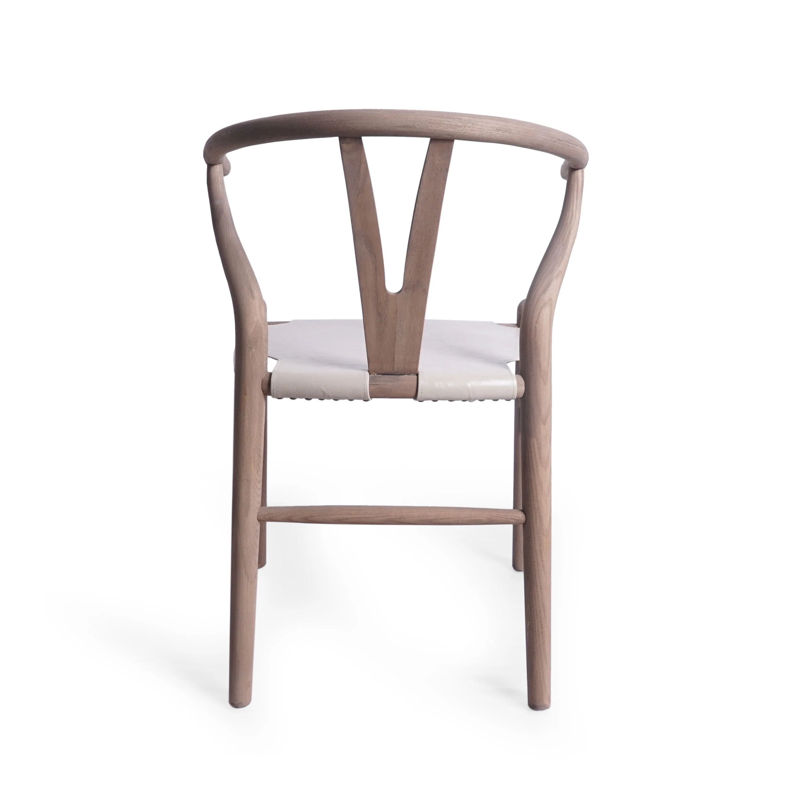 Quince Rustic Faux Leather and Elm Wood Wishbone Chair - furnishings
