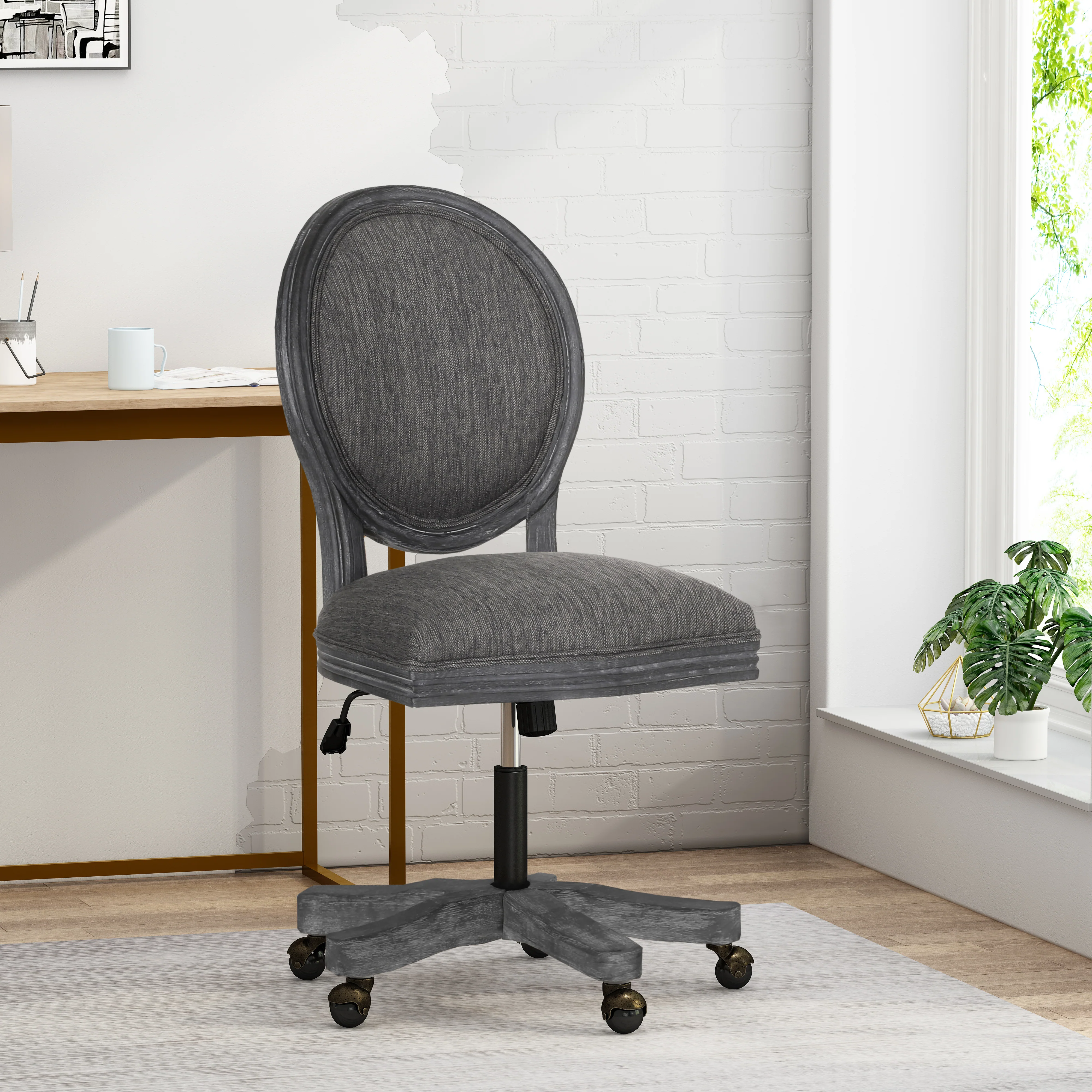 Westby French Country Upholstered Swivel Office Chair - furnishings