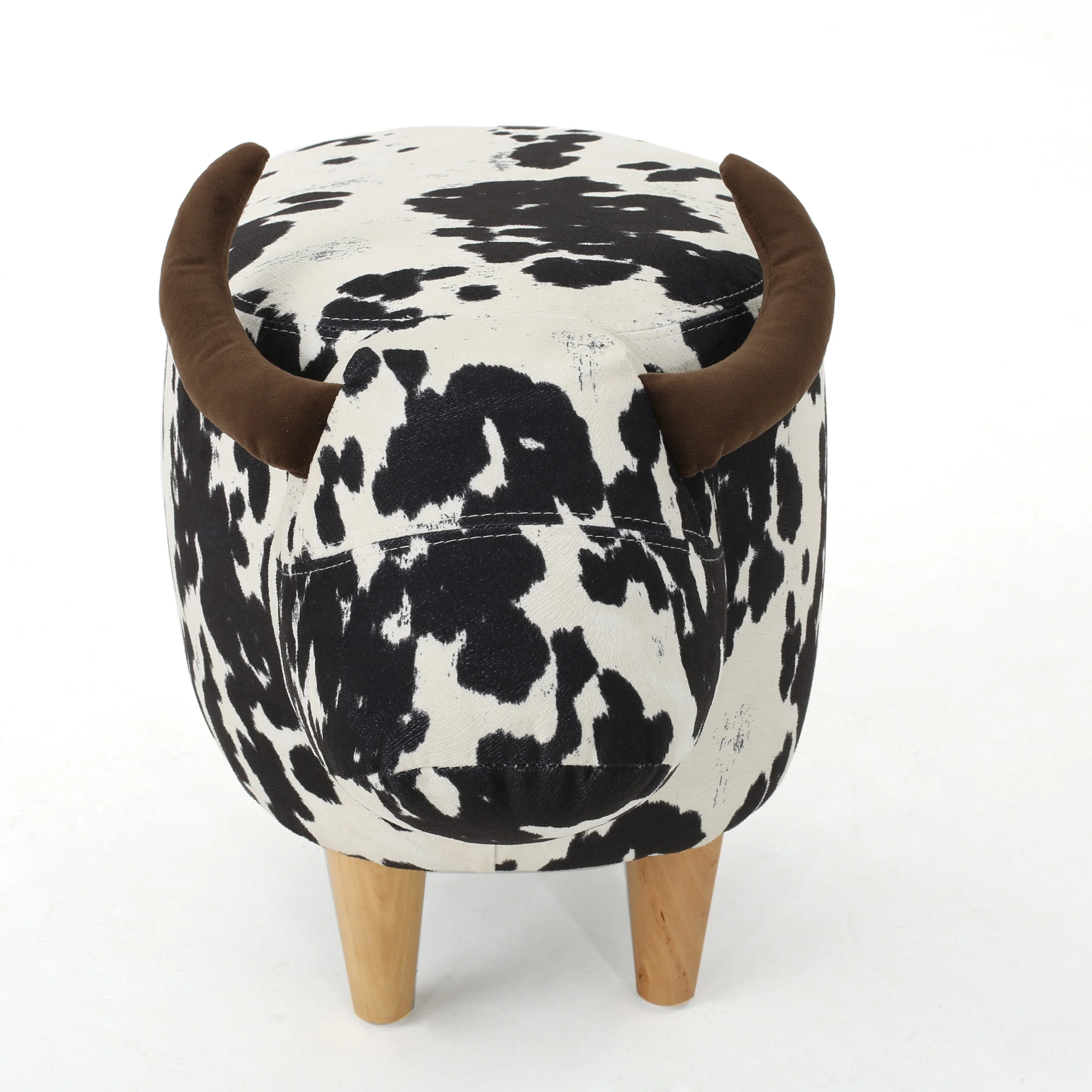 Bertha Milk Cow Patterned Velvet Ottoman - furnishings
