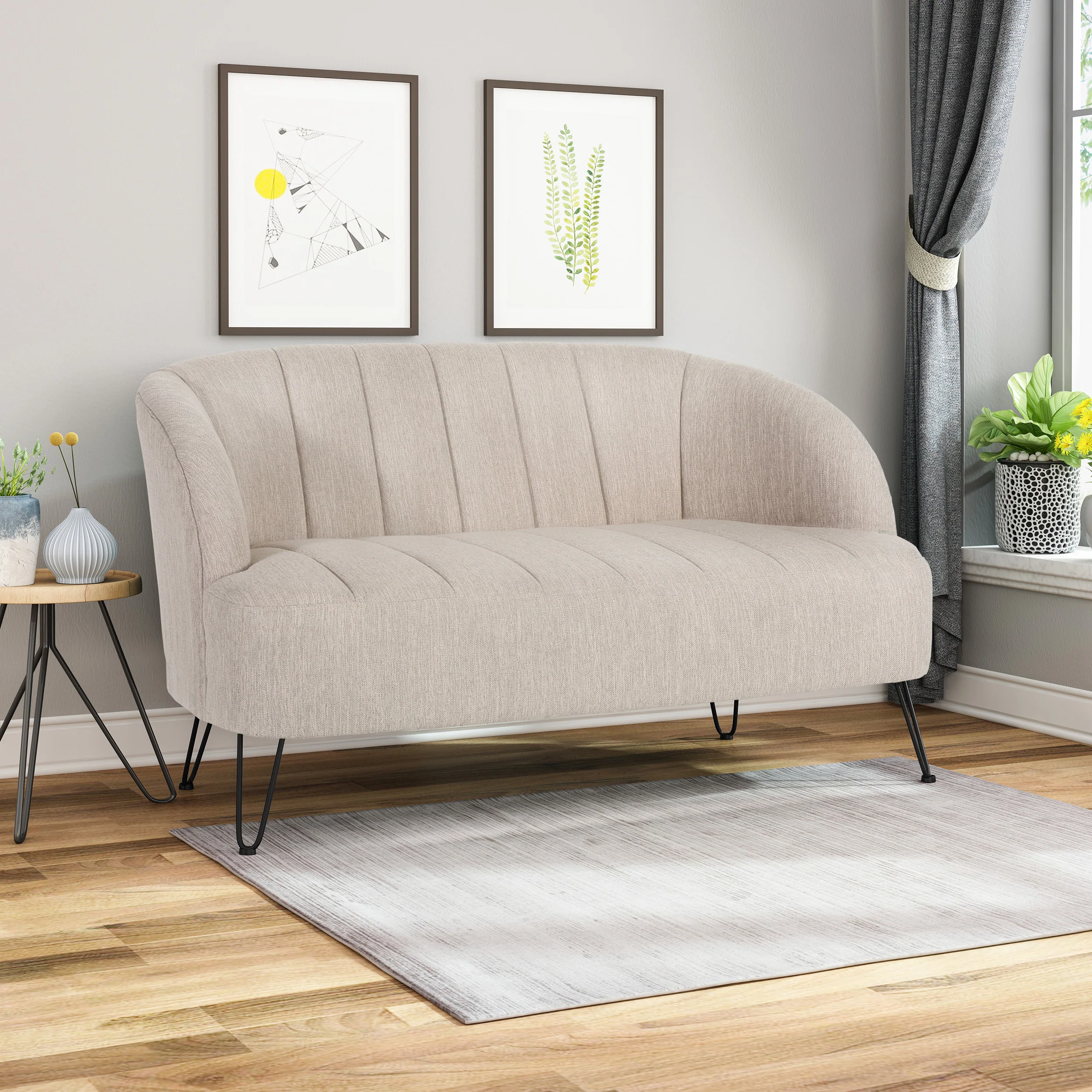 Kyra Modern Fabric Settee with Hairpin Legs - furnishings