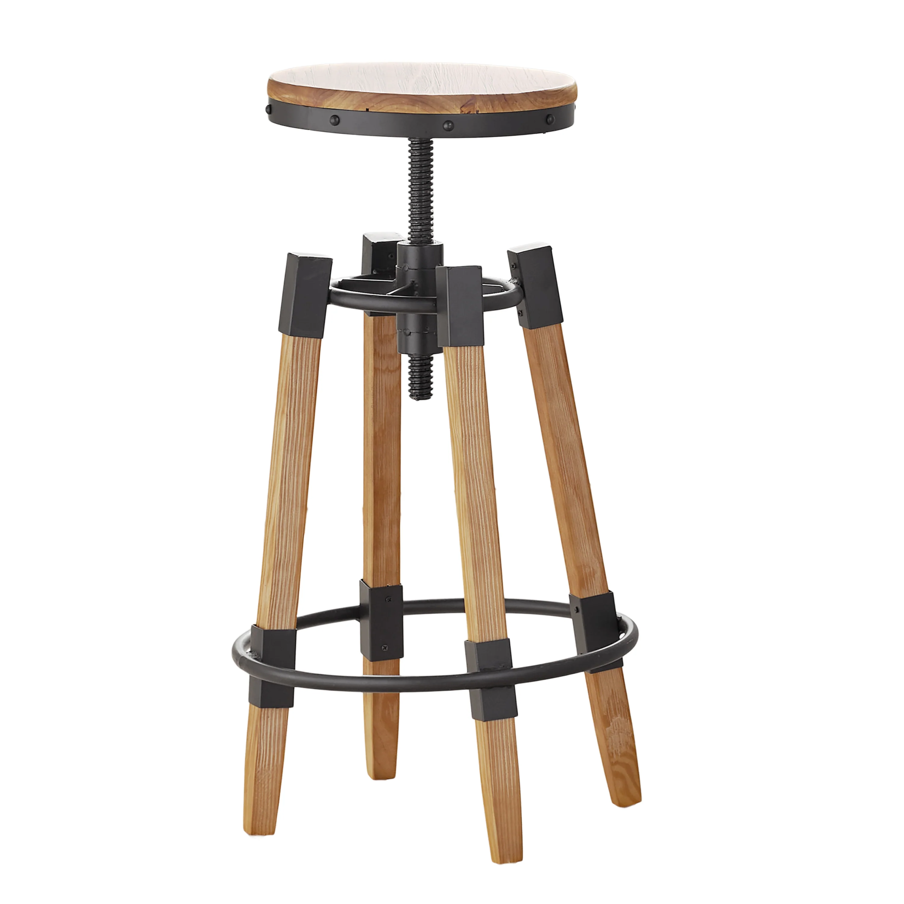Javadel Modern Industrial Antique Firwood Adjustable Barstool with Iron Accents - furnishings