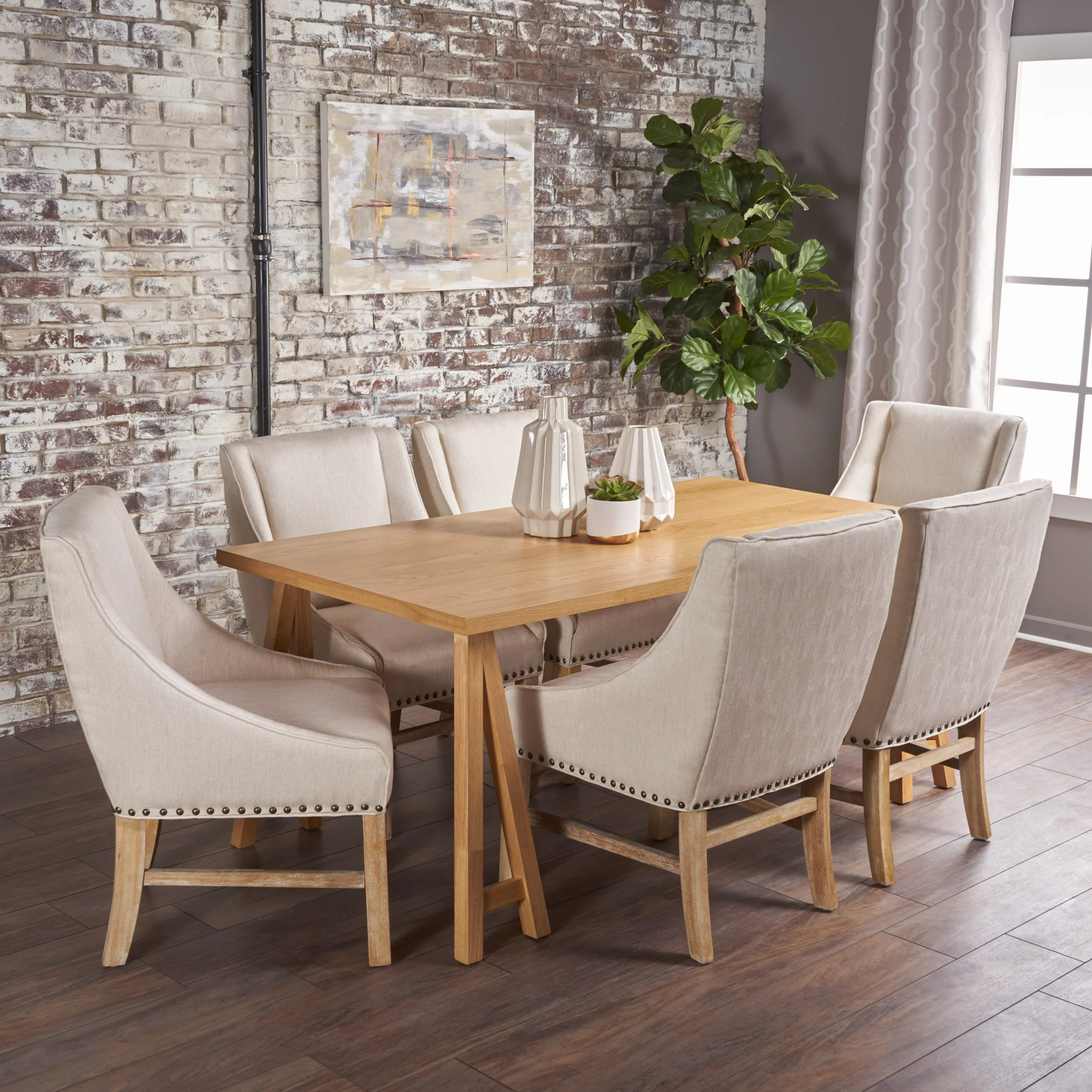 Sandor Farmhouse 7 Piece Wood Dining Set - furnishings