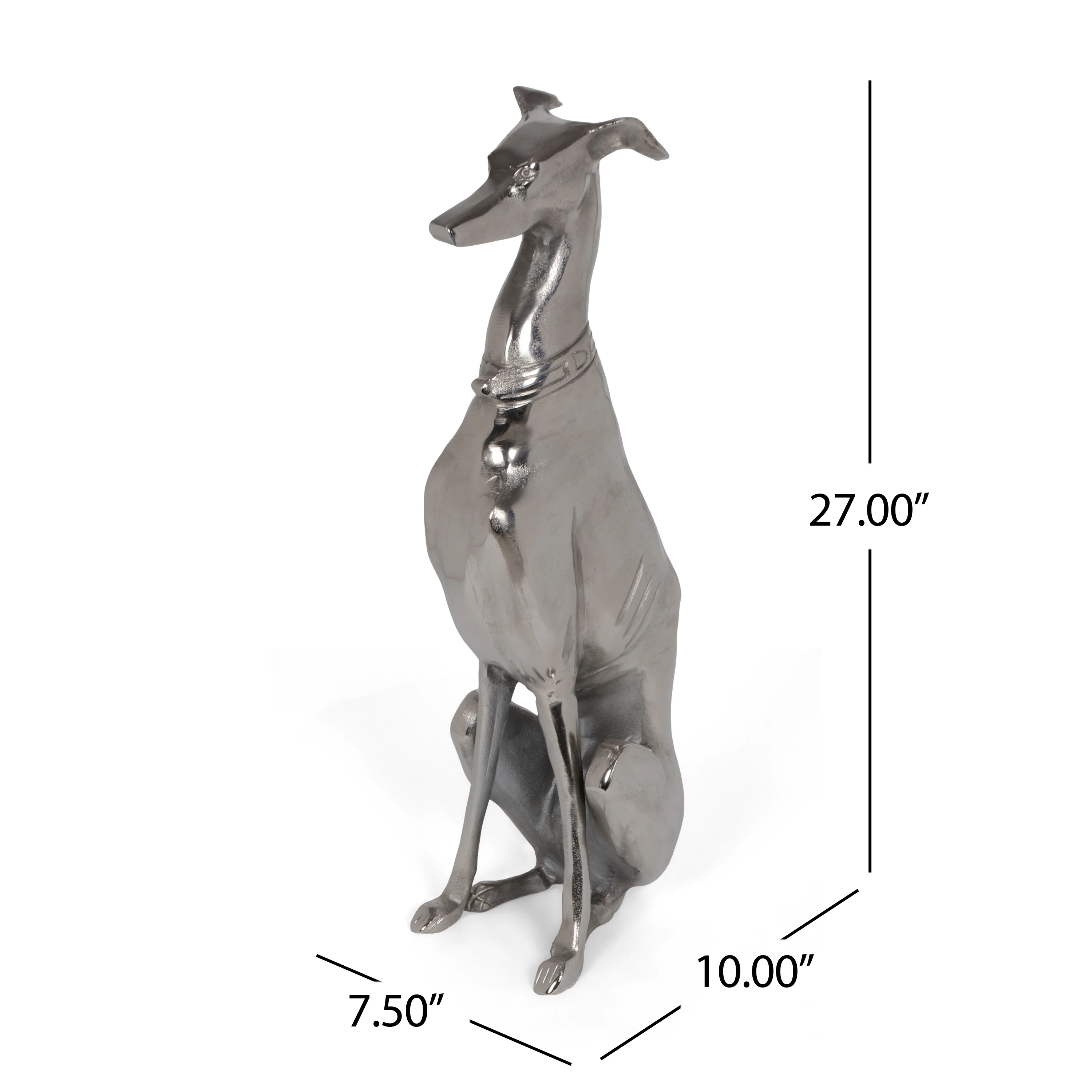 Lismore Aluminum Greyhound Statue, Raw Nickel - furnishings