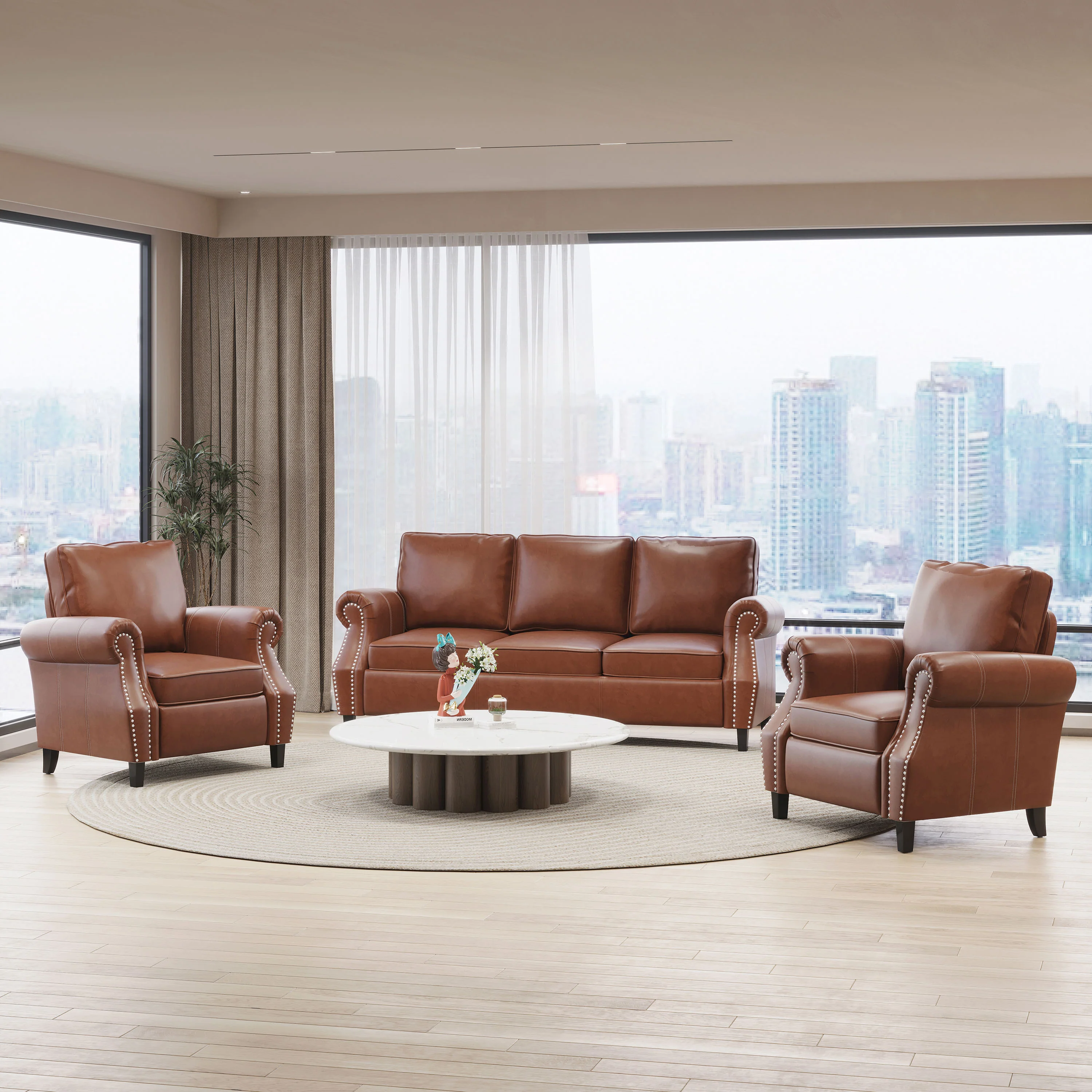 Burkehaven Contemporary Faux Leather 3 Piece Club Chair and Sofa Set - furnishings