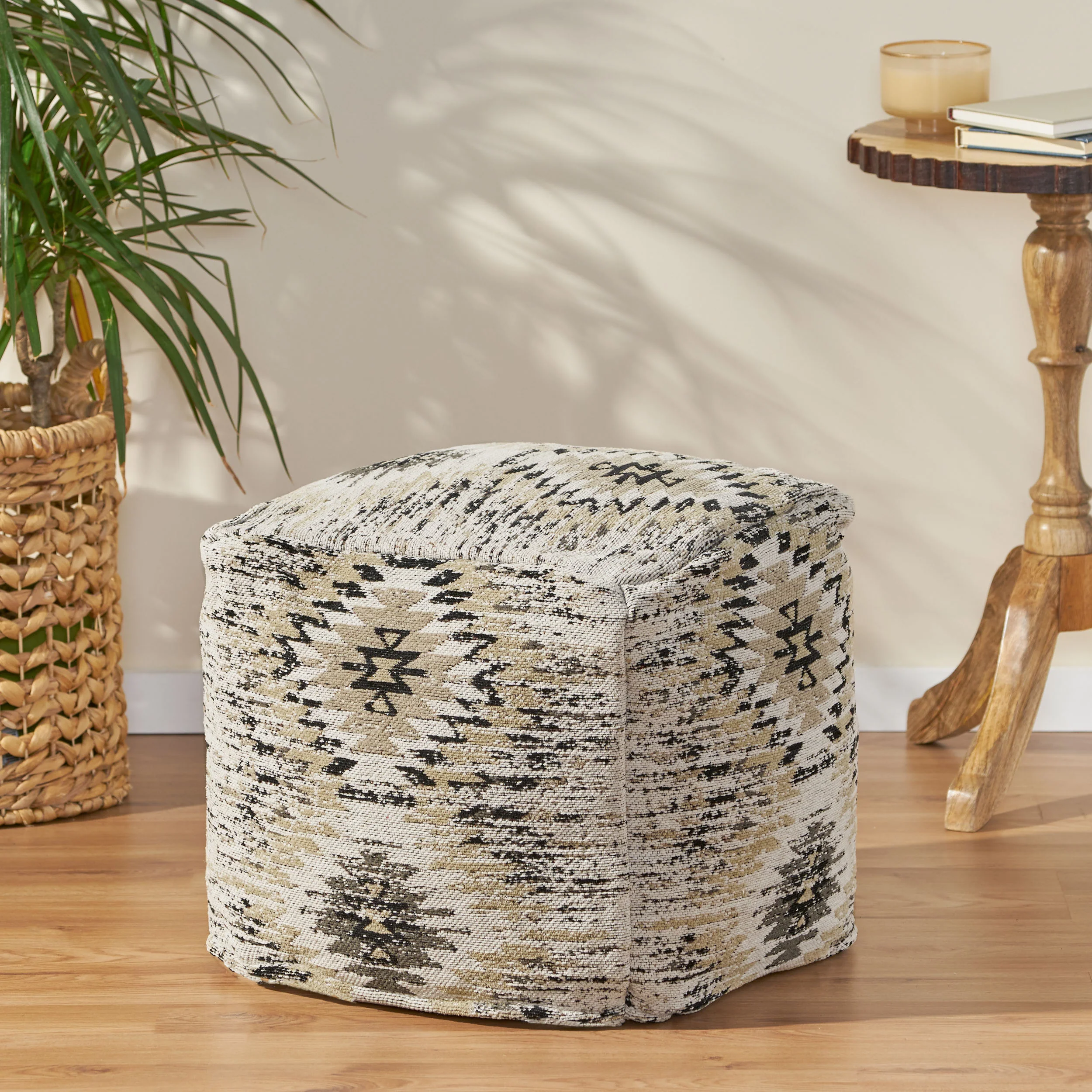 Anastyn Hand Loomed Boho Fabric Cube Pouf - furnishings