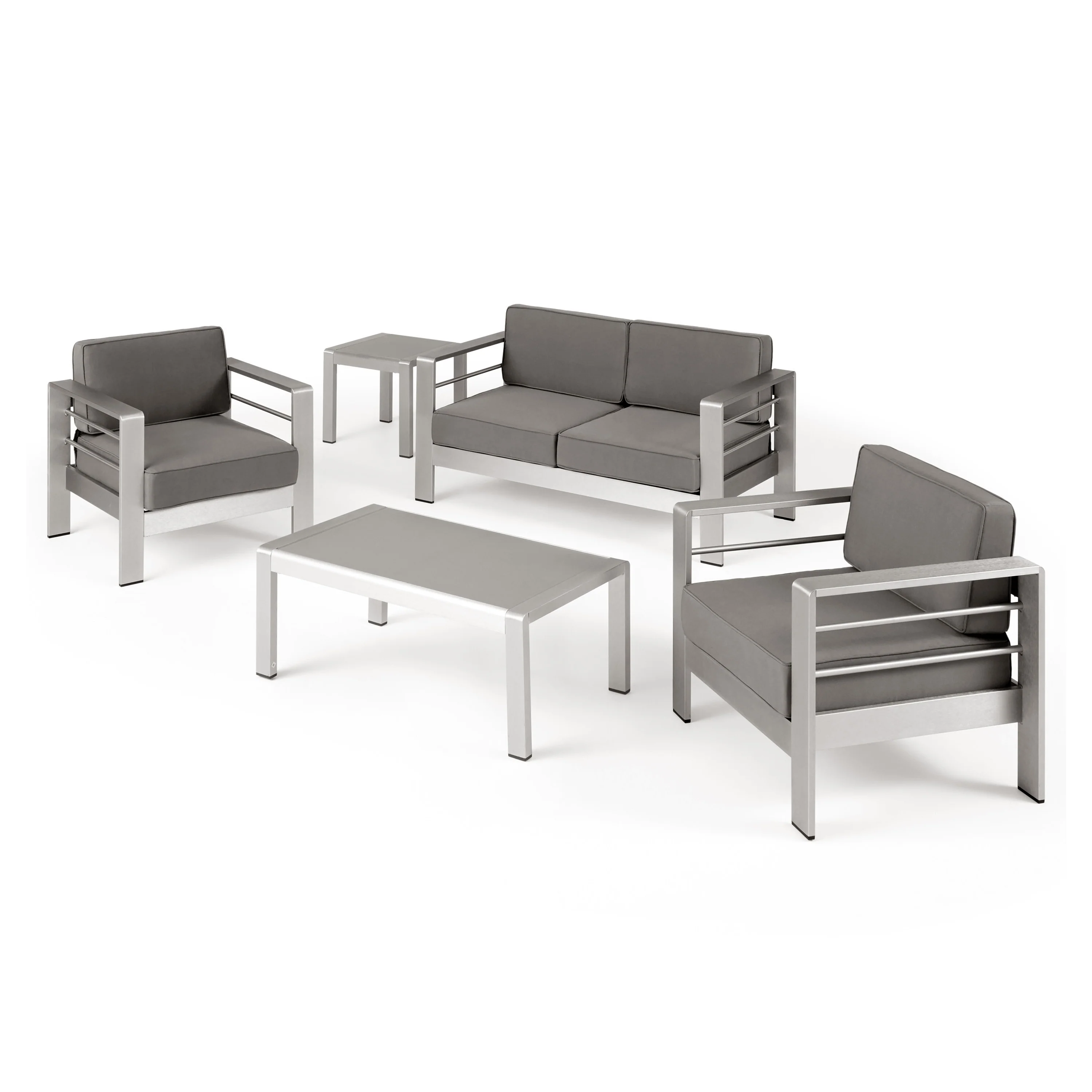 Yolanda Coral Outdoor 4 Seater Aluminum Chat Set with Side Table - furnishings