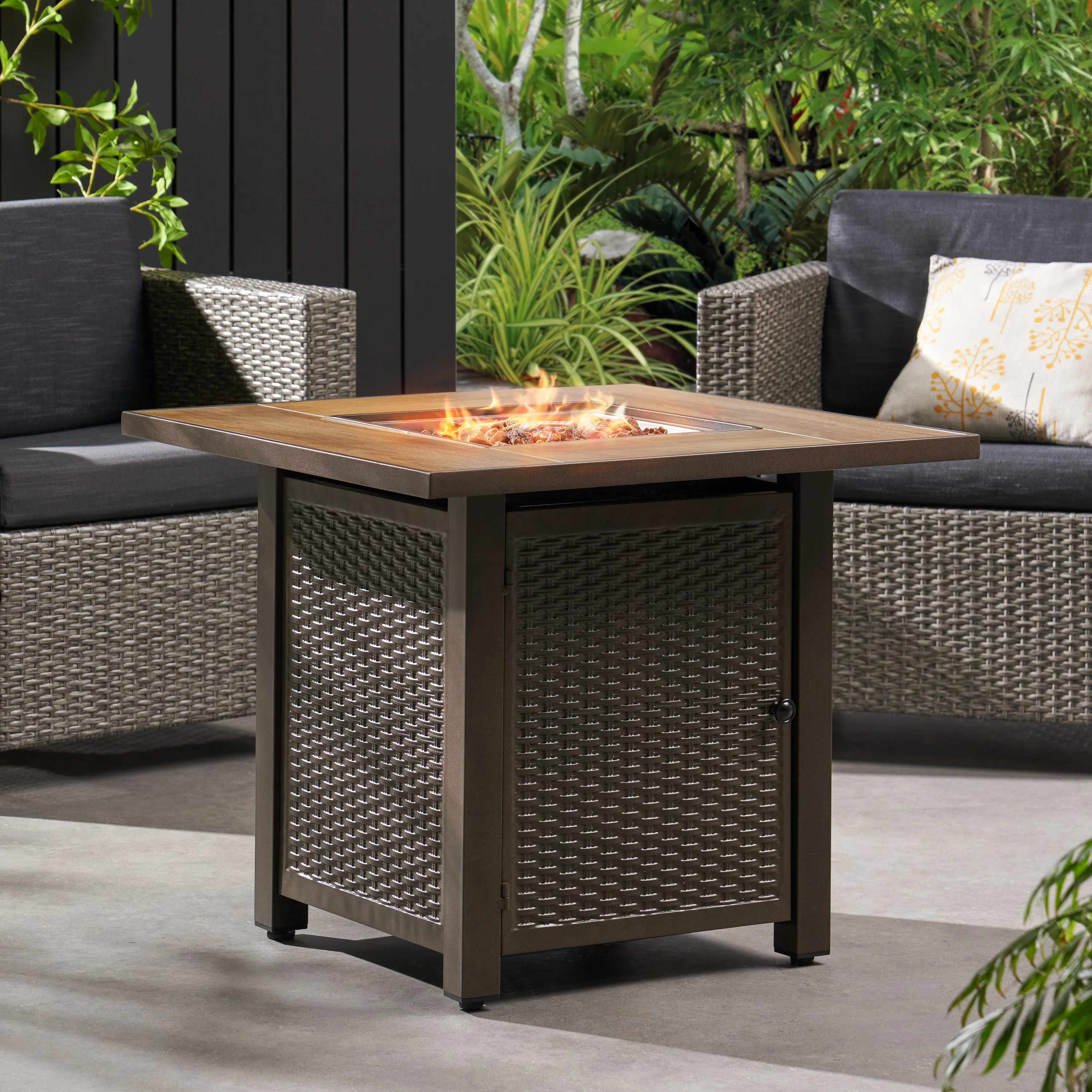 Larry Outdoor 40,000 BTU Iron Square Fire Pit - furnishings